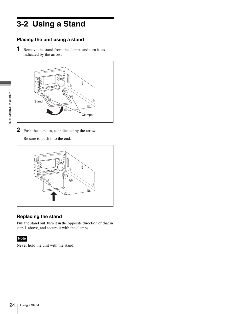 2 using a stand, Using a stand | Sony HDW-S280 User Manual | Page 24 / 94