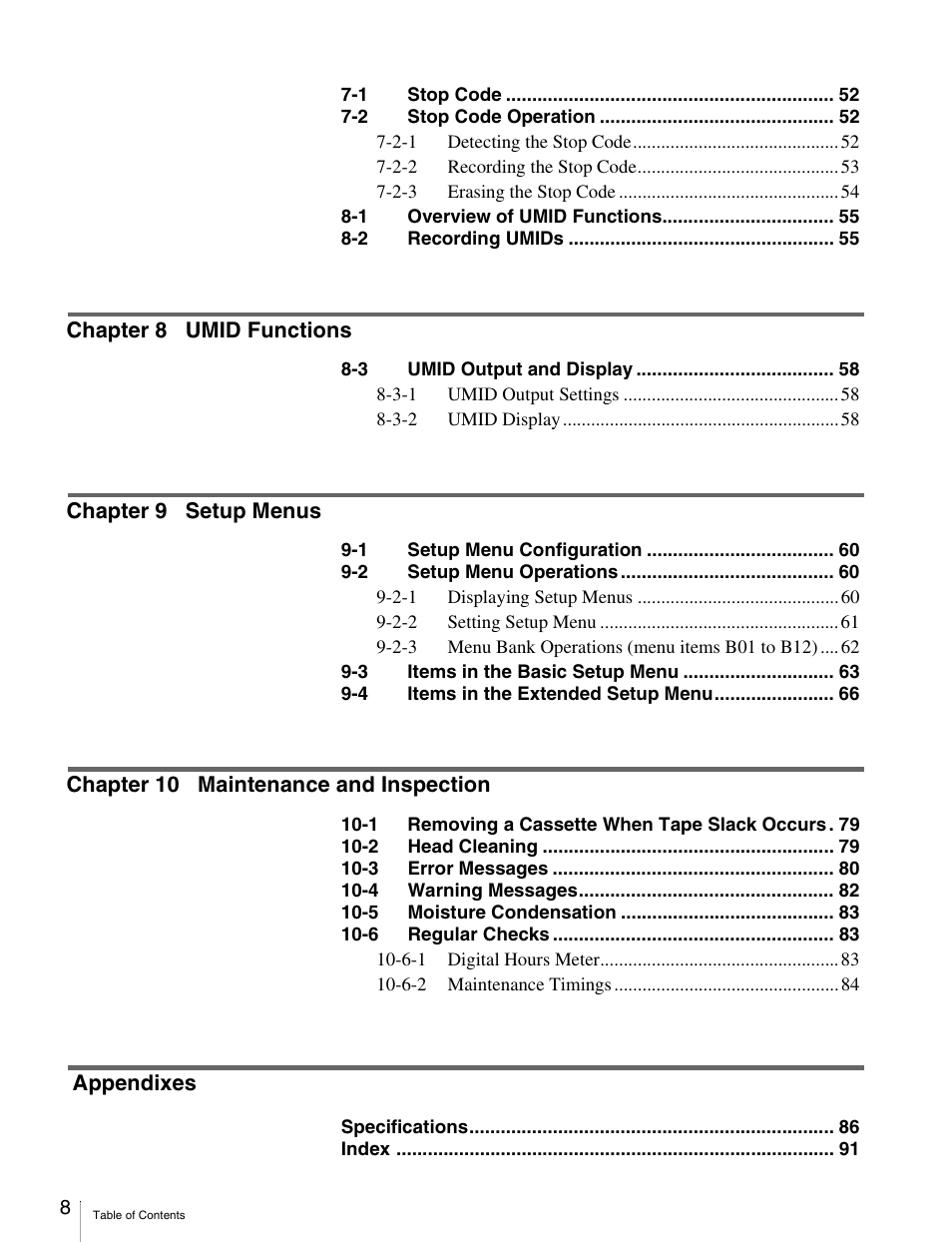 Sony HDW-S280 User Manual | Page 8 / 94