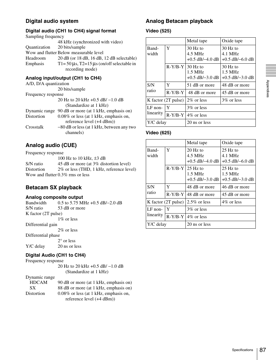Sony HDW-S280 User Manual | Page 87 / 94