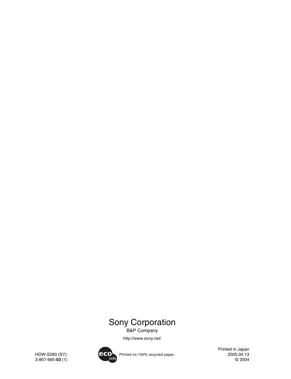 Sony corporation | Sony HDW-S280 User Manual | Page 94 / 94