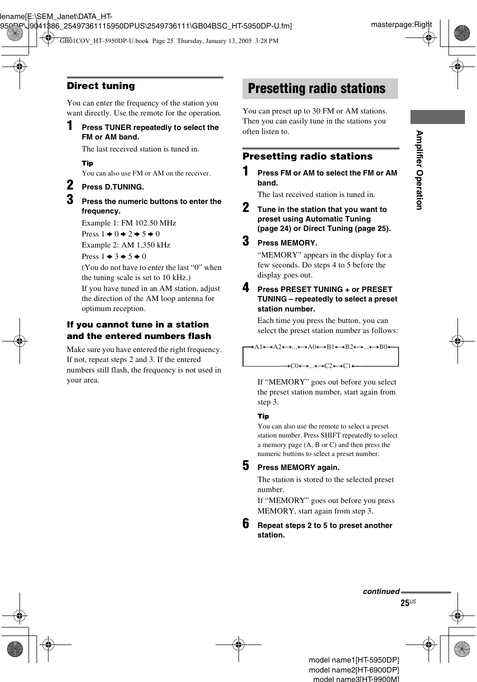Presetting radio stations | Sony 6900DP User Manual | Page 25 / 60