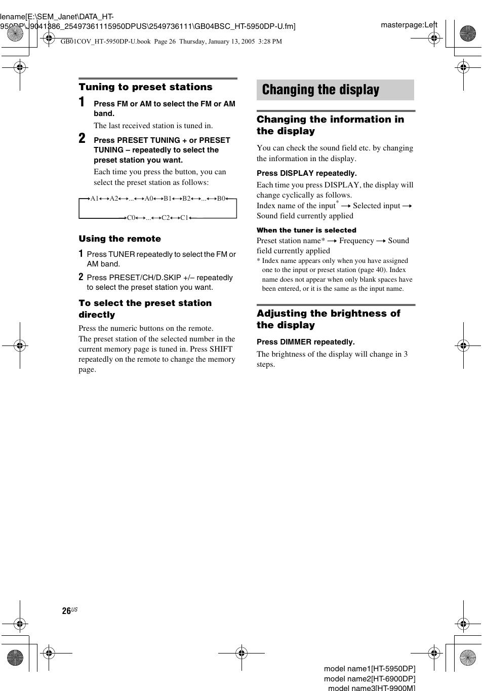 Changing the display | Sony 6900DP User Manual | Page 26 / 60