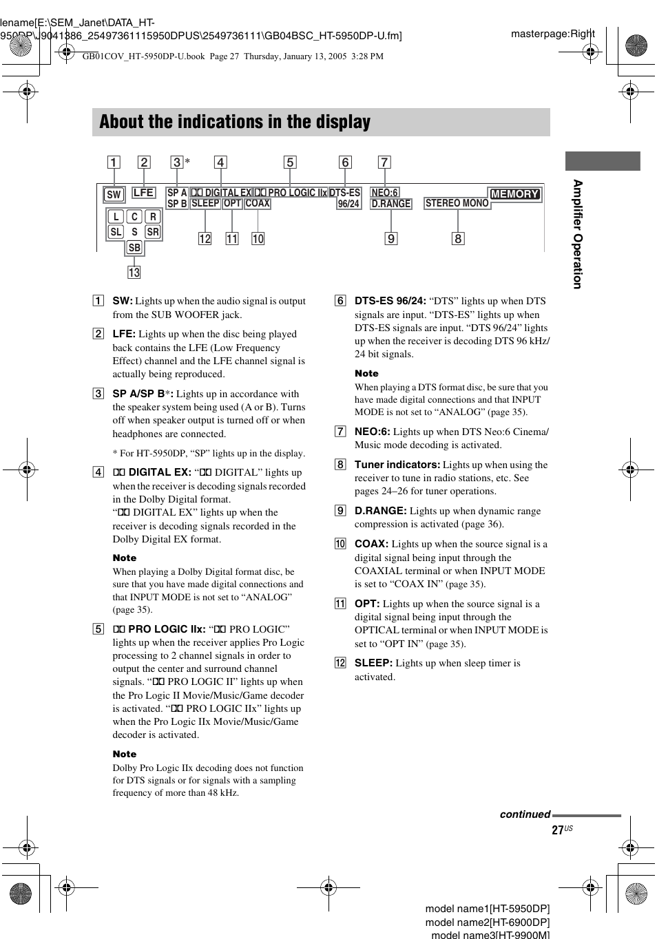About the indications in the display | Sony 6900DP User Manual | Page 27 / 60