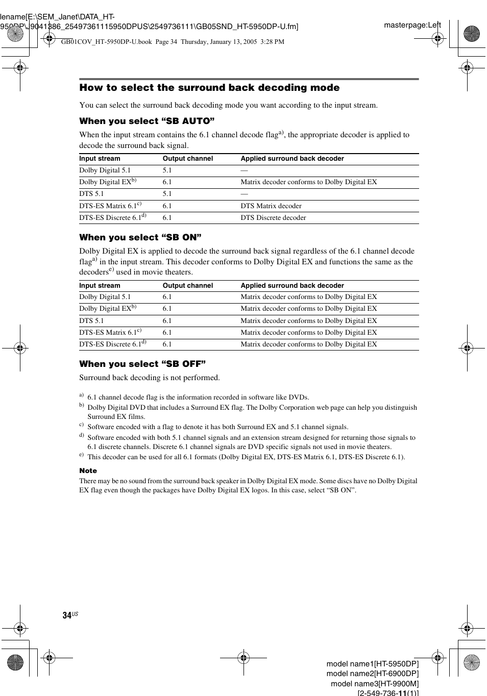 How to select the surround back decoding mode | Sony 6900DP User Manual | Page 34 / 60