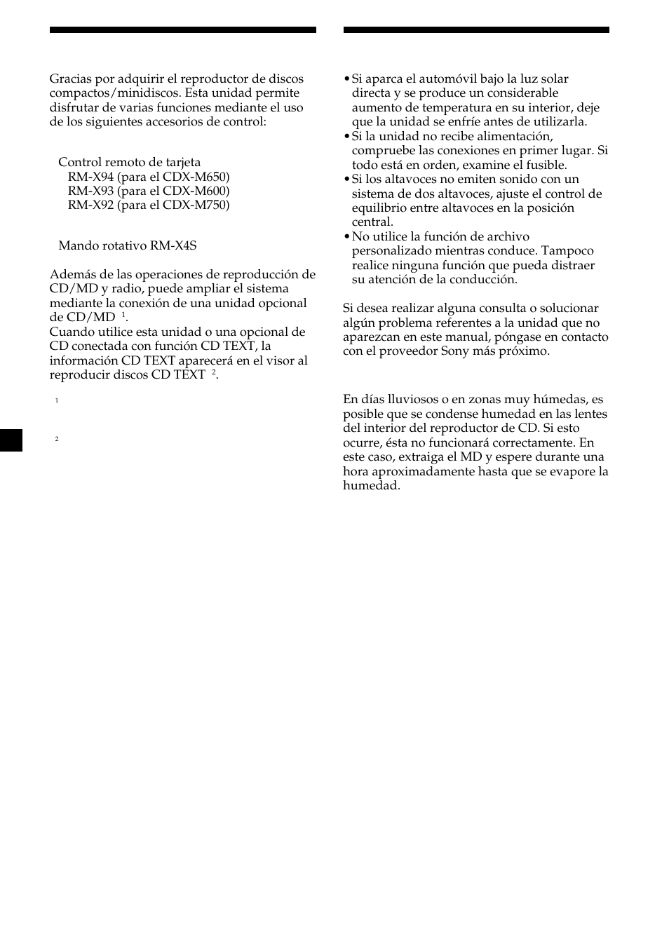 2¡bienvenido, Precauciones | Sony CDX-M750 User Manual | Page 78 / 116