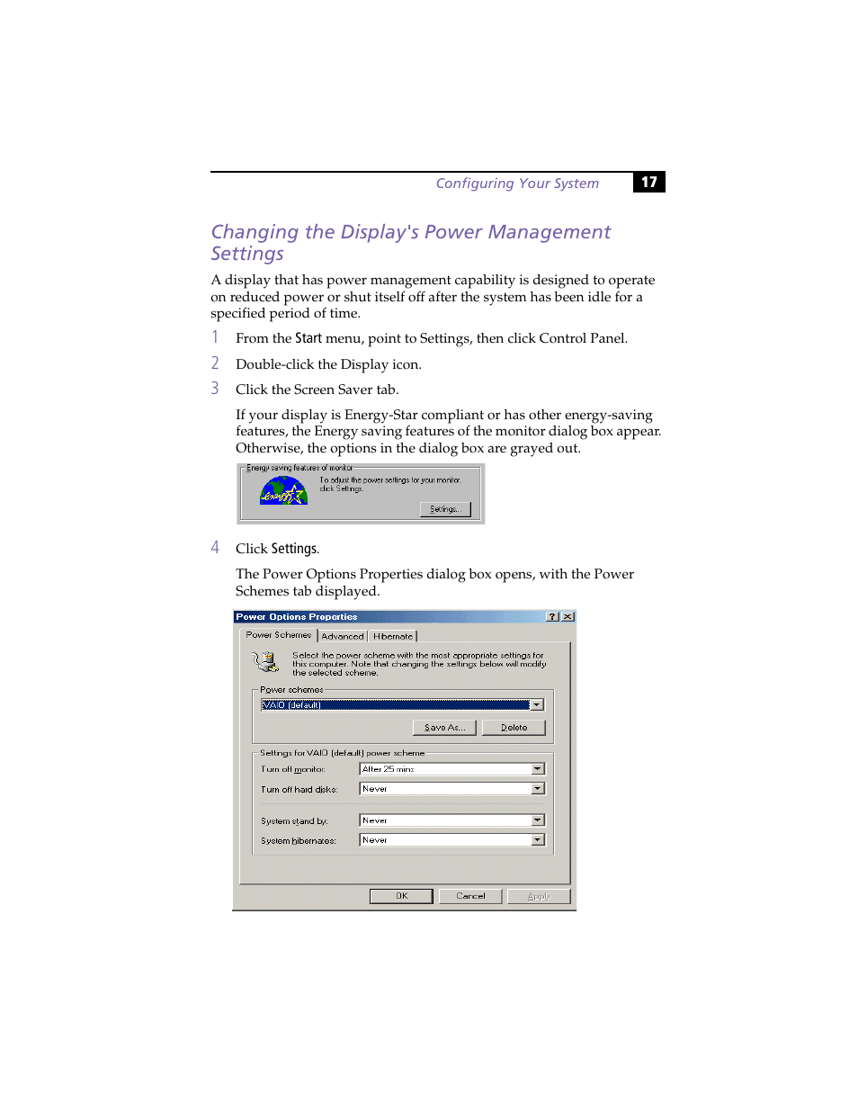 Changing the display's power management settings | Sony VAIO PCV-RX260DS User Manual | Page 31 / 114
