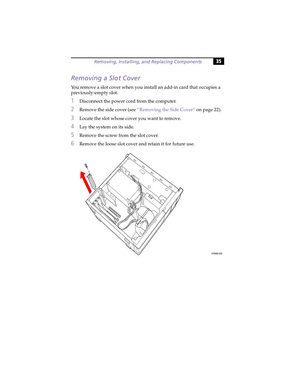 Removing a slot cover | Sony VAIO PCV-RX260DS User Manual | Page 49 / 114