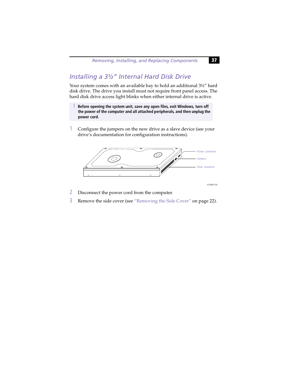 Installing a 3º” internal hard disk drive, Installing a 3½” internal hard disk drive | Sony VAIO PCV-RX260DS User Manual | Page 51 / 114