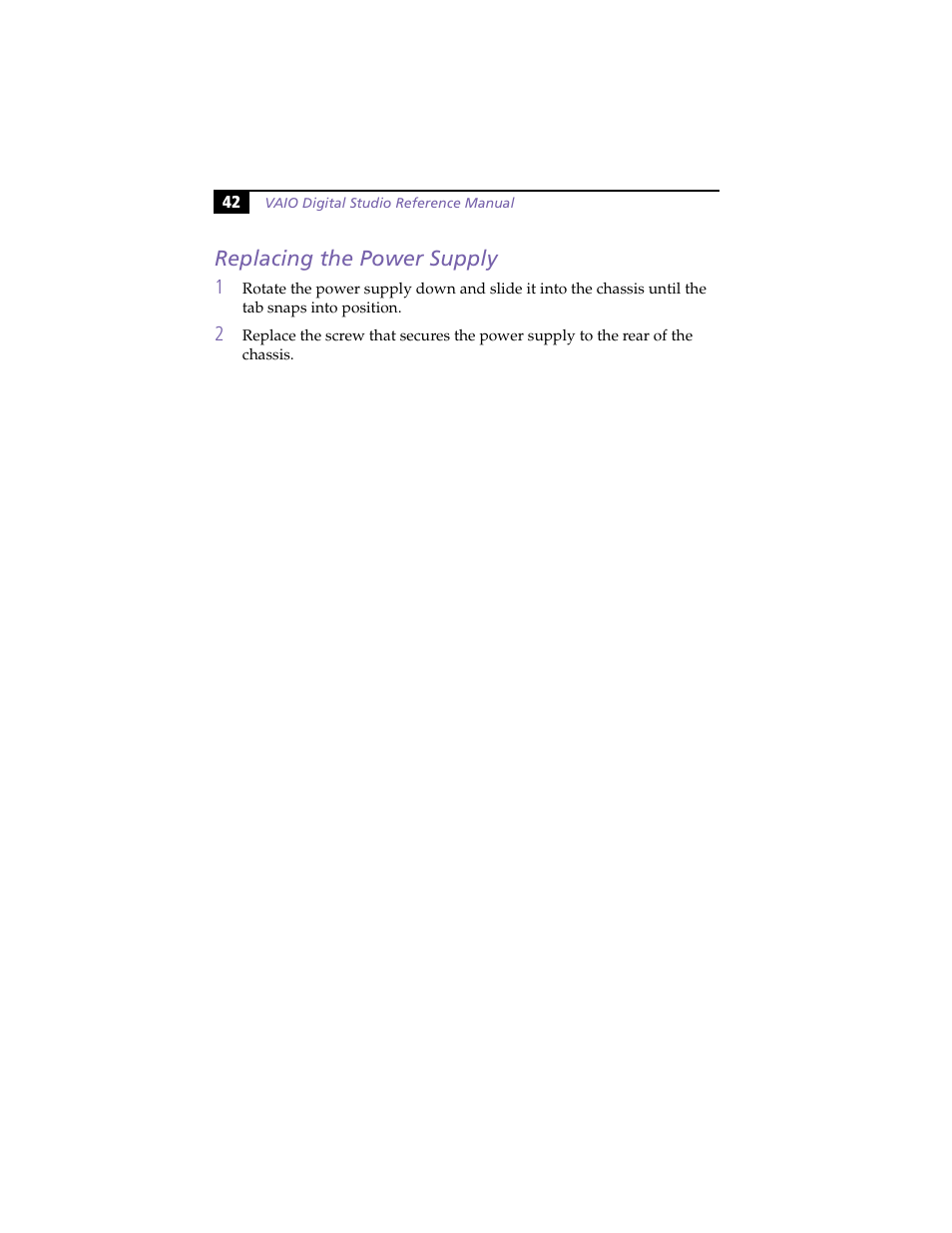 Replacing the power supply | Sony VAIO PCV-RX260DS User Manual | Page 56 / 114