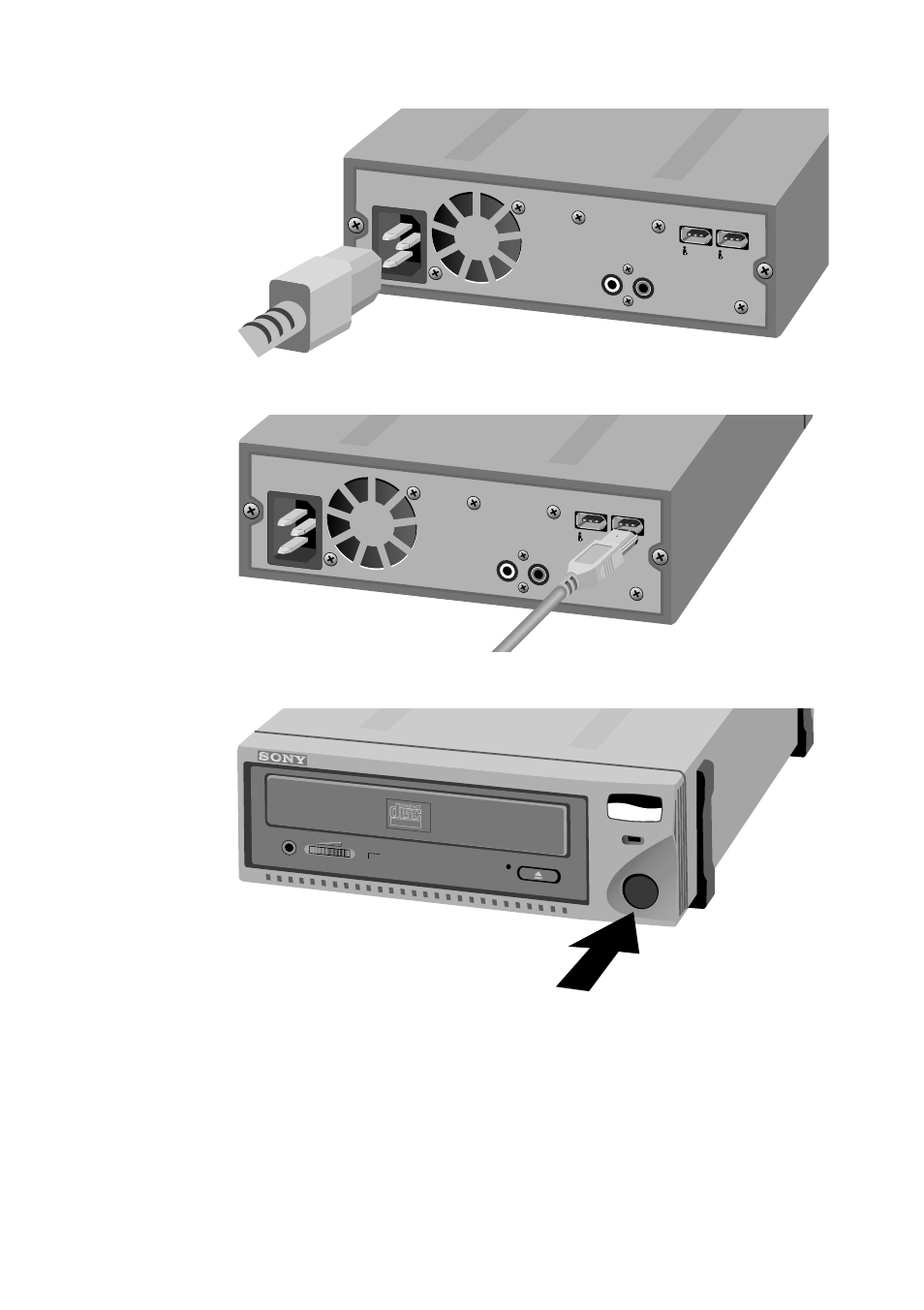 Attach the power cord to the crx1600l, Power on the crx1600l, Power on the macintosh if it was shut down | Restart the macintosh, The 1600l i.link drive is now ready to use | Sony CRX1600L User Manual | Page 25 / 40