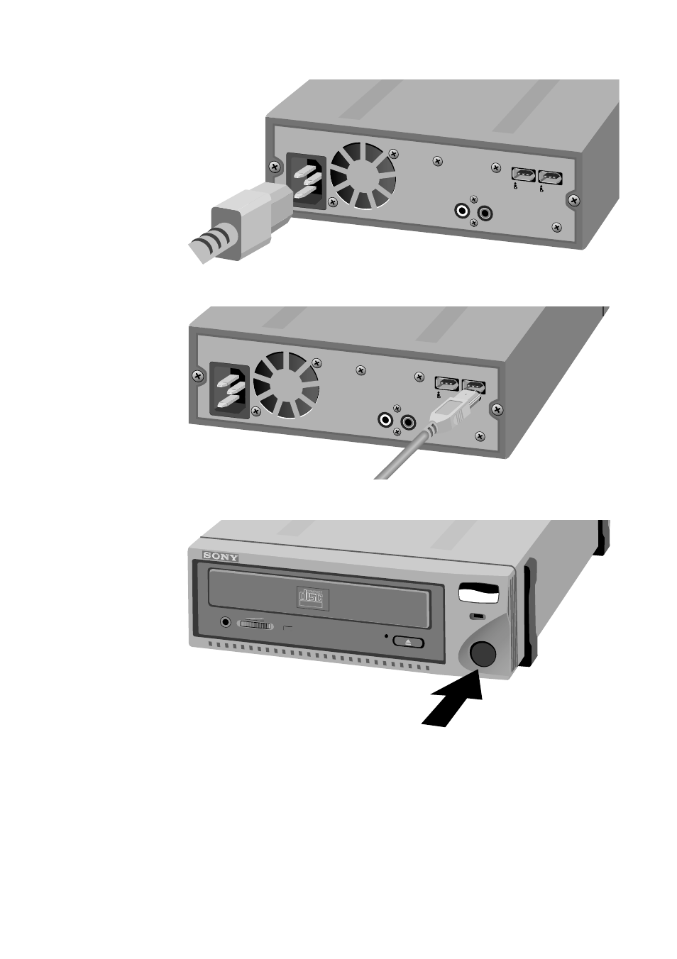 Attach the power cord to the crx1600l, Power on the crx1600l, Power on the pc if it was shut down | Restart the pc, The 1600l i.link drive is now ready to use | Sony CRX1600L User Manual | Page 28 / 40