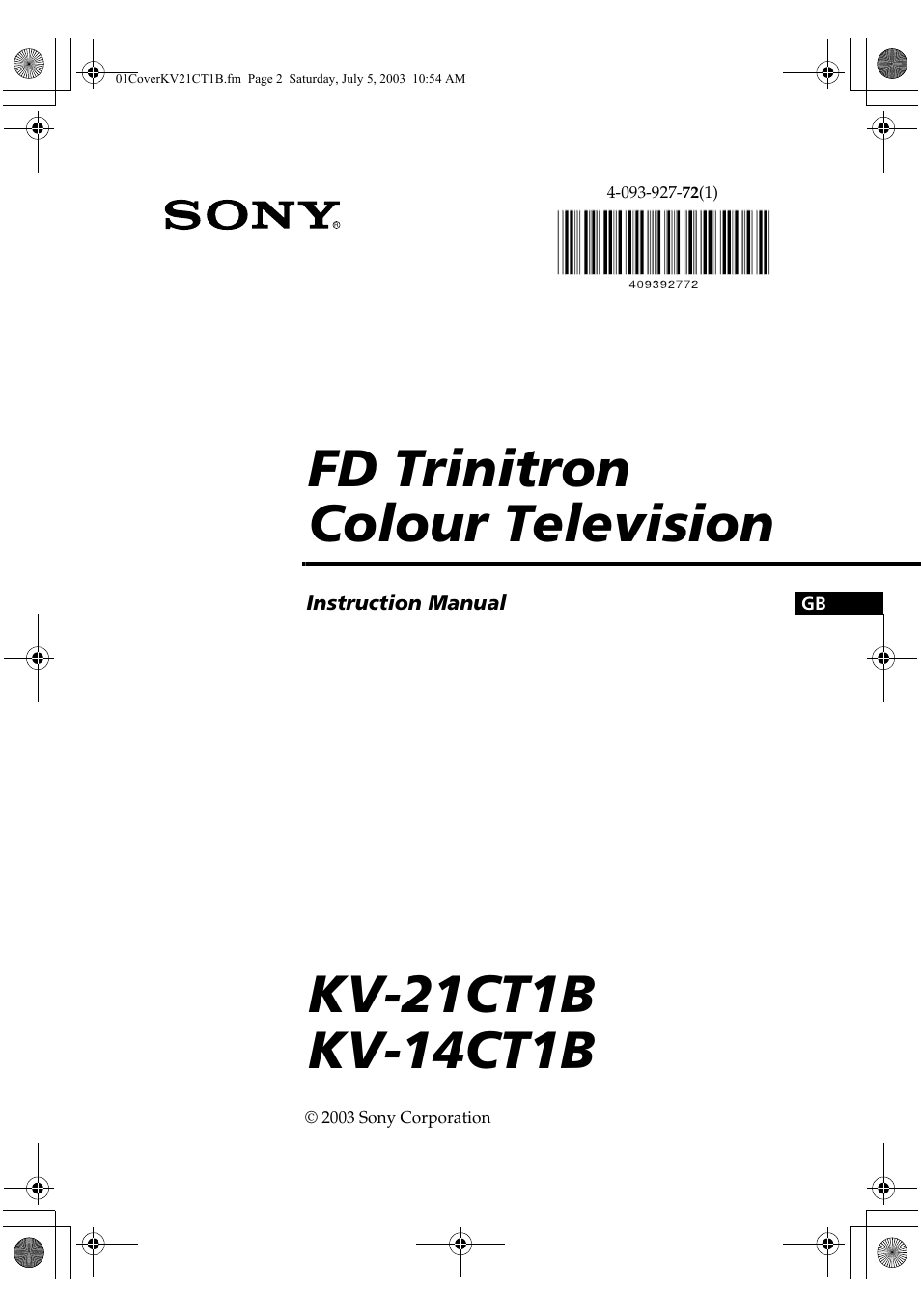 Sony KV-21CT1B User Manual | 20 pages