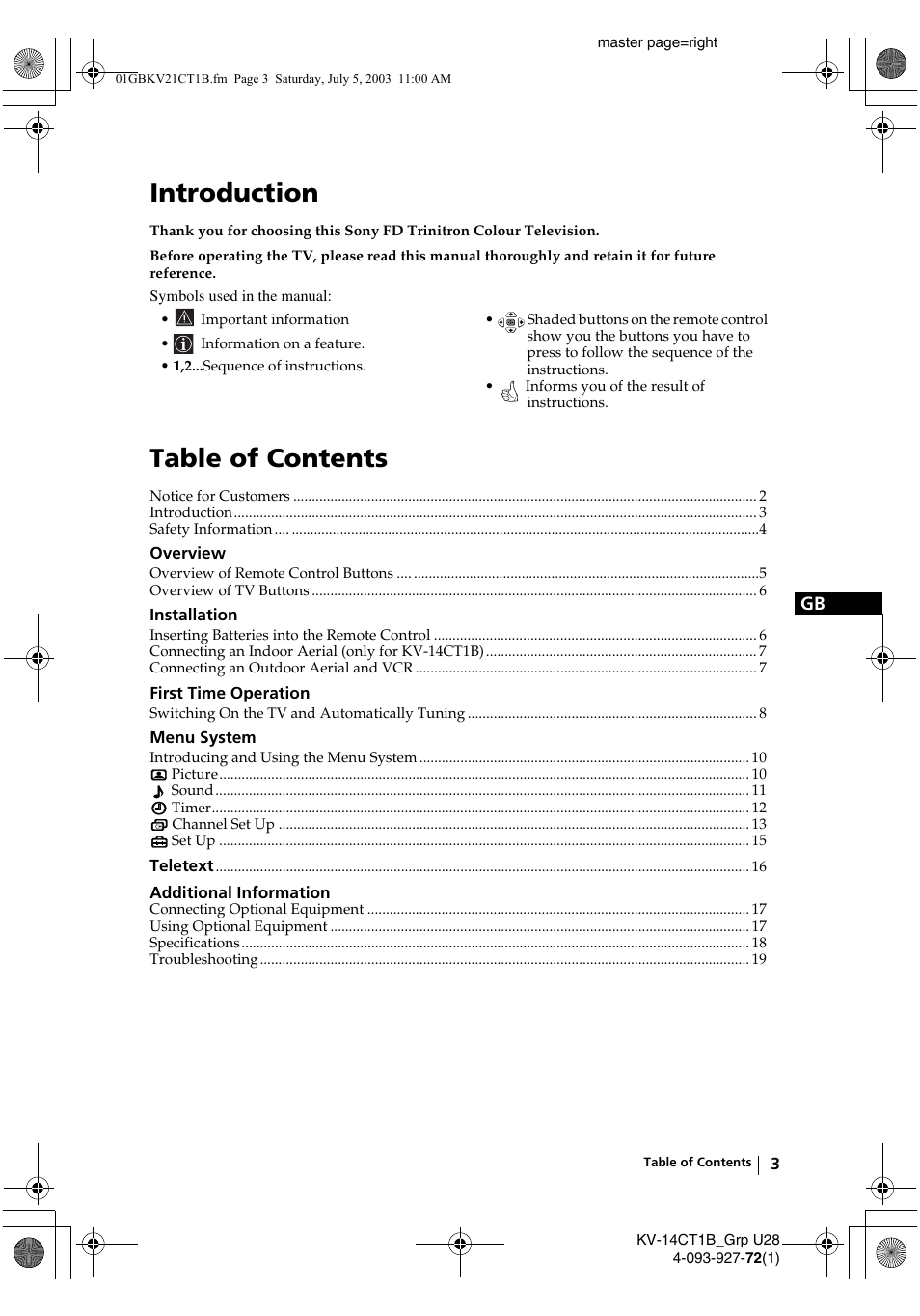 Sony KV-21CT1B User Manual | Page 3 / 20