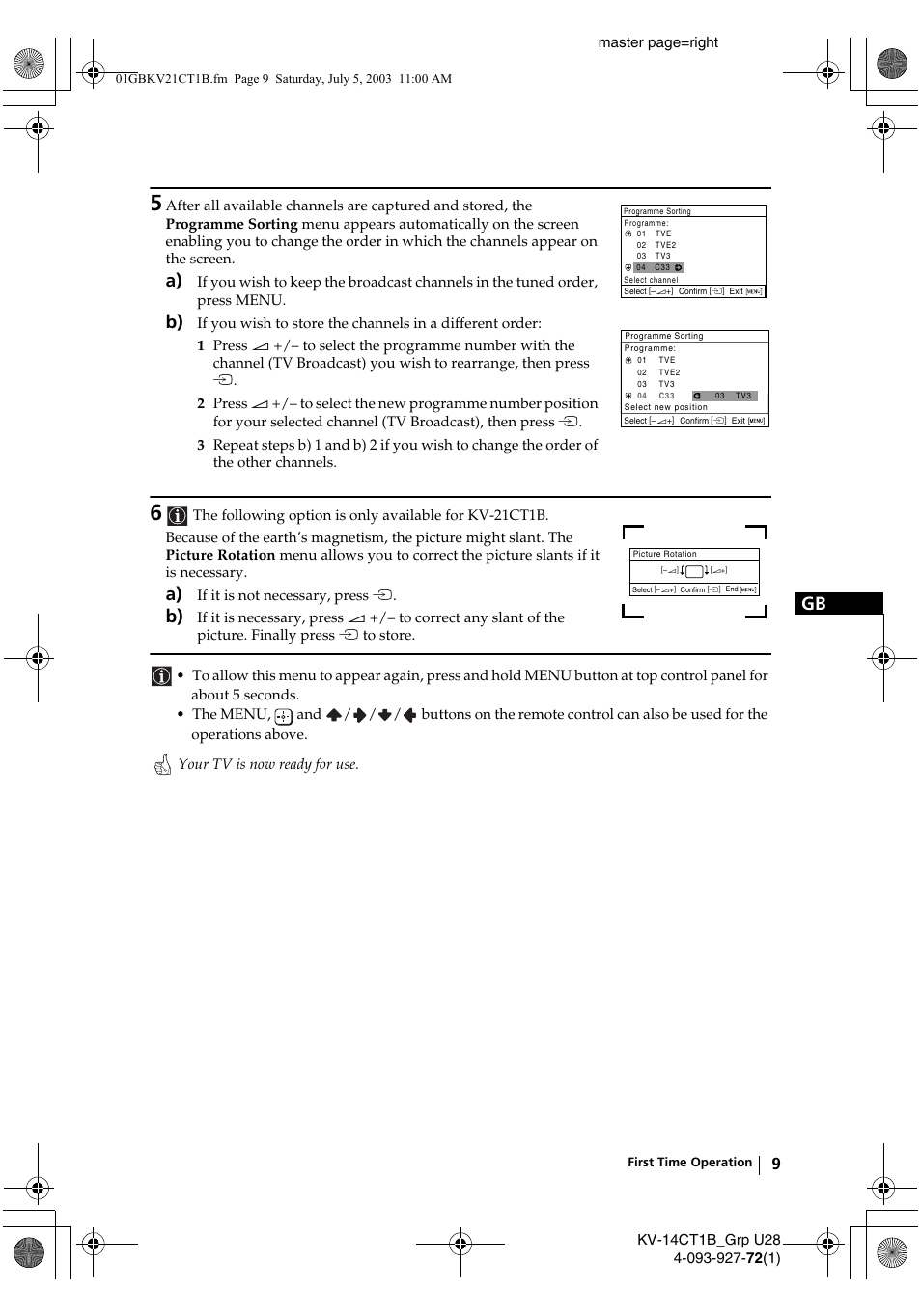 Sony KV-21CT1B User Manual | Page 9 / 20
