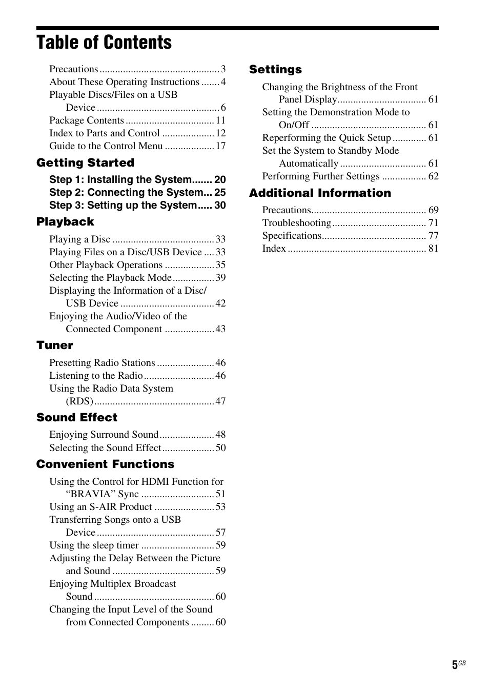 Sony DAV-DZ730 User Manual | Page 5 / 84
