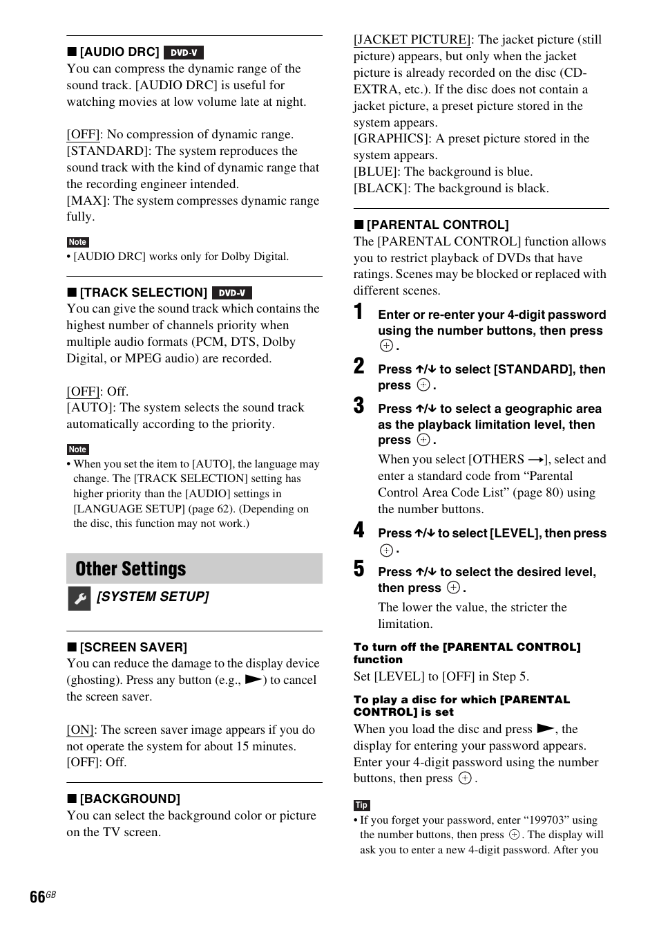 Other settings | Sony DAV-DZ730 User Manual | Page 66 / 84