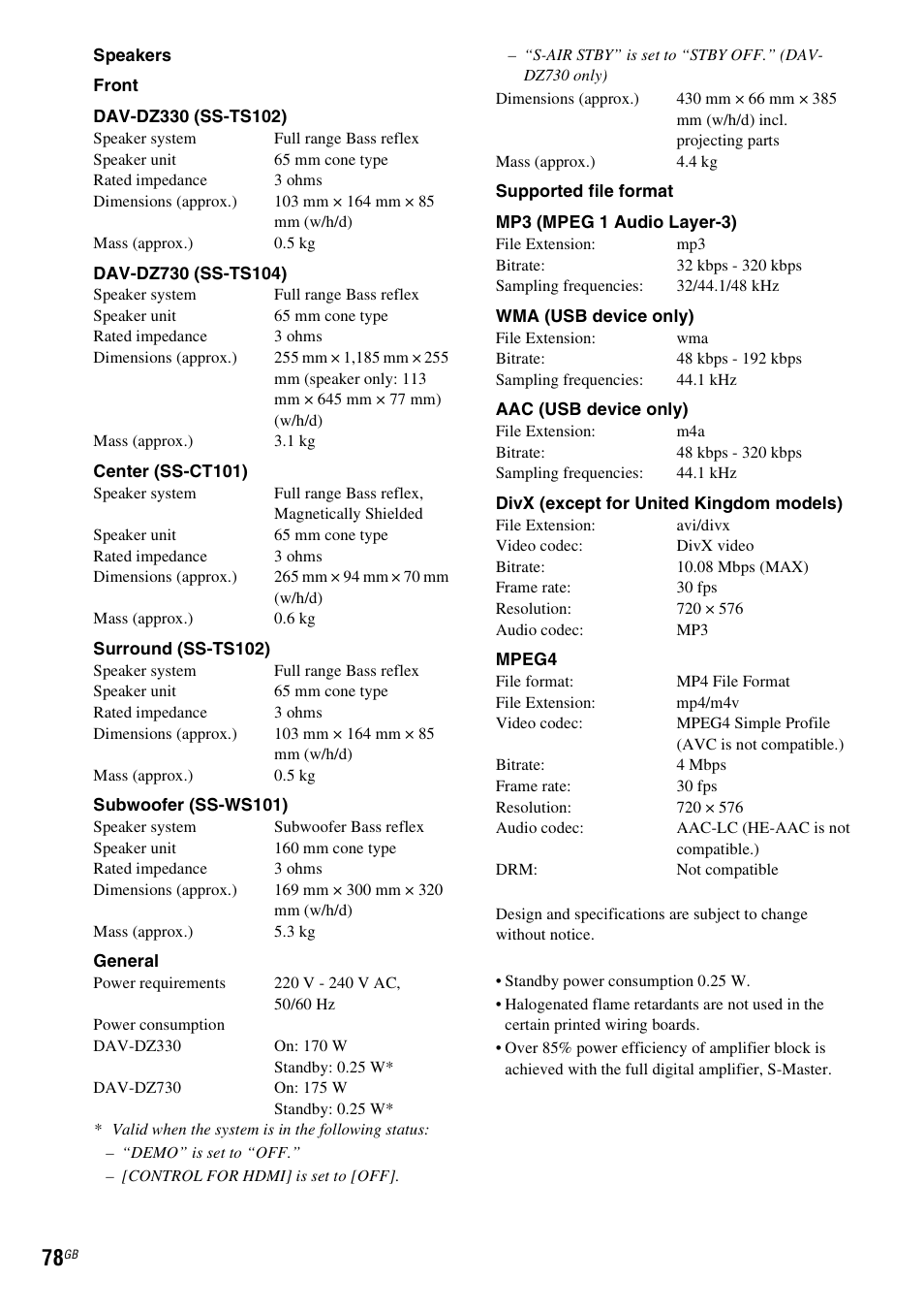 Sony DAV-DZ730 User Manual | Page 78 / 84