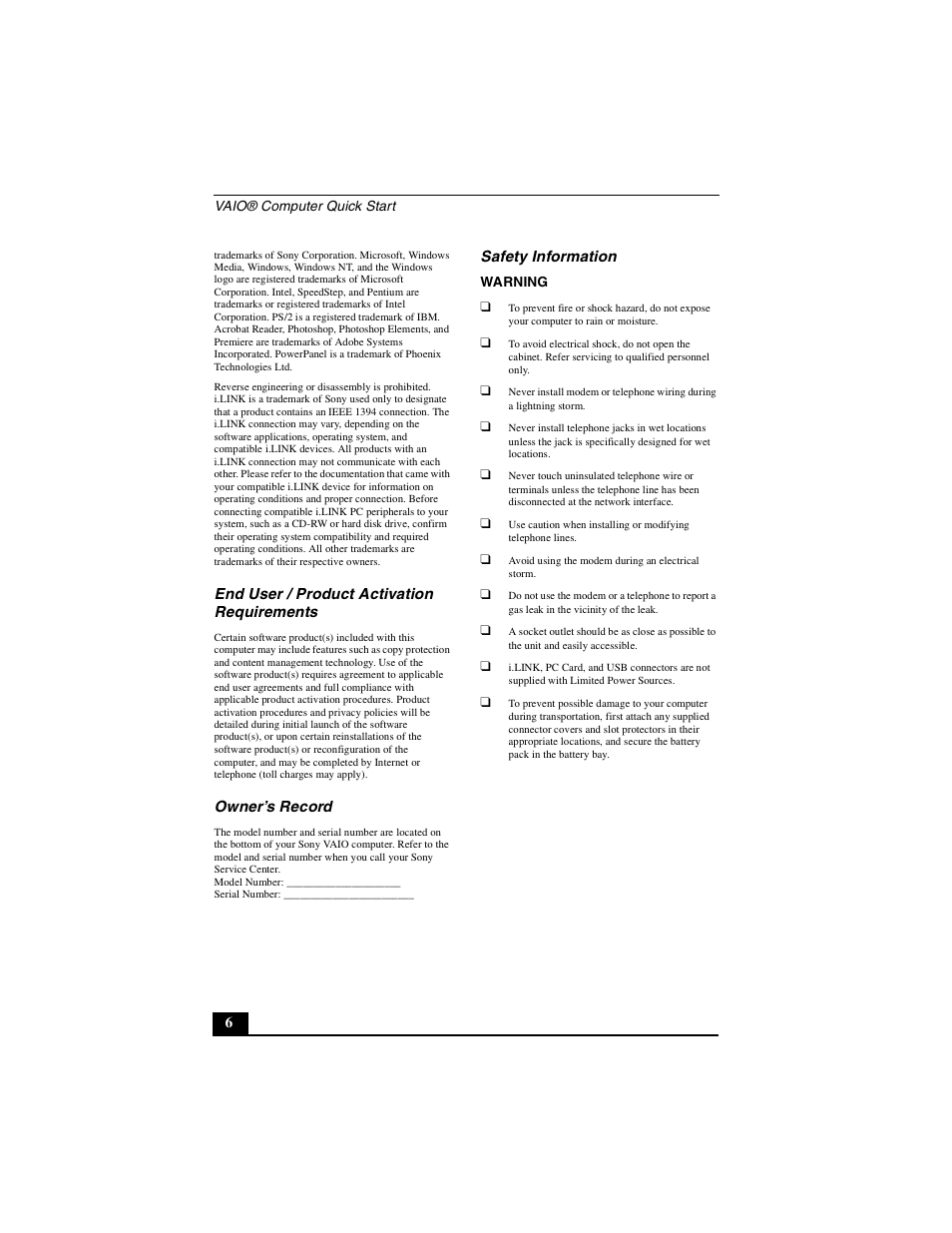 Sony PCG-V505DC2 User Manual | Page 6 / 44