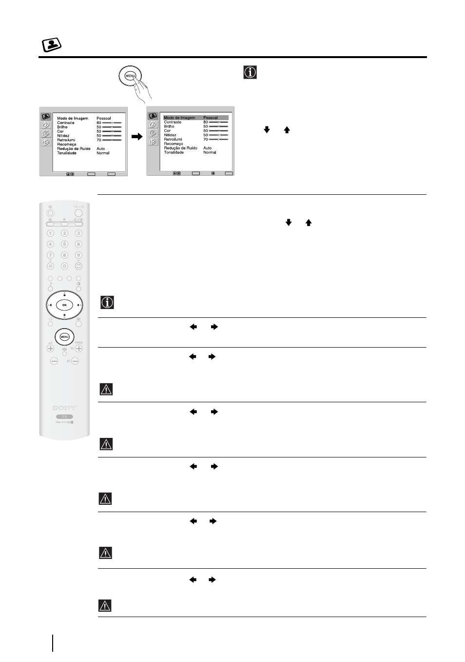 Menú "ajuste de imagem | Sony WEGA KLV-30HR3 User Manual | Page 116 / 134