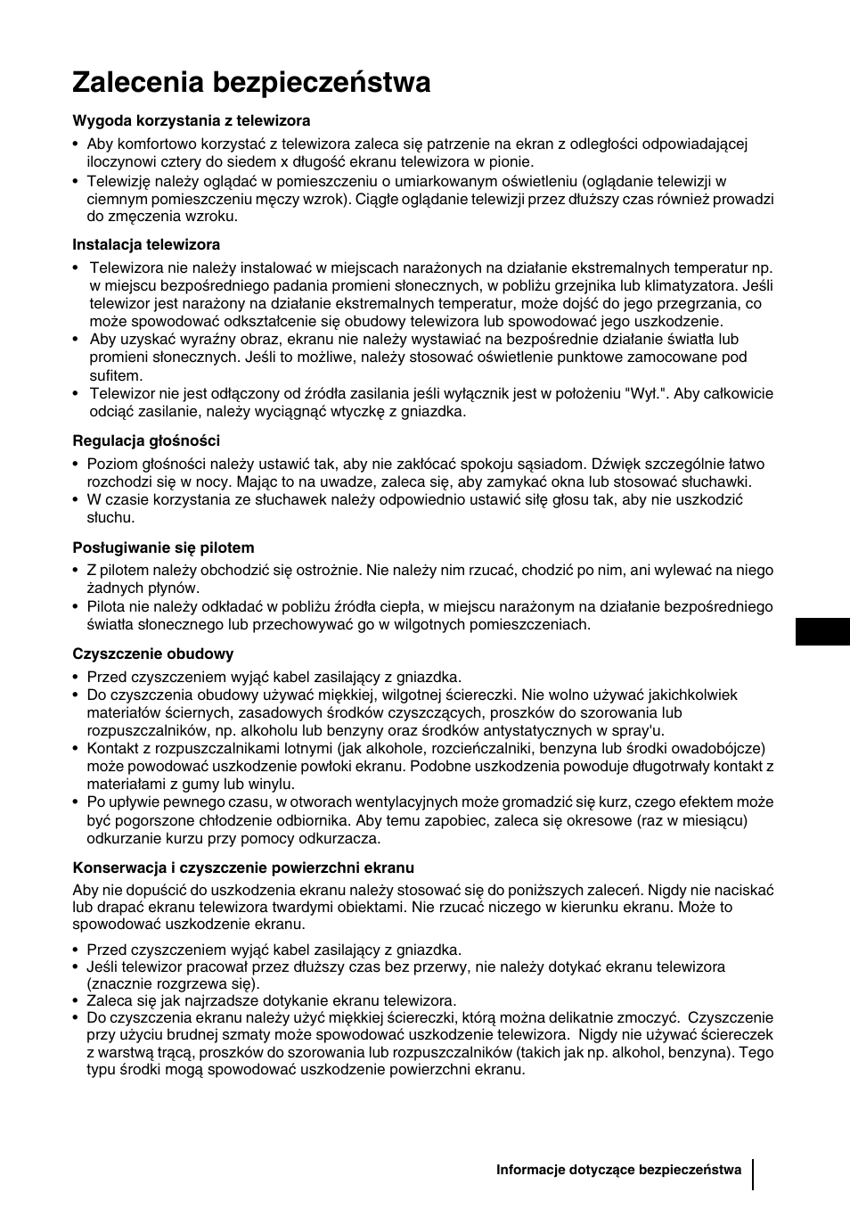 Zalecenia bezpieczeństwa | Sony WEGA KLV-30HR3 User Manual | Page 72 / 134
