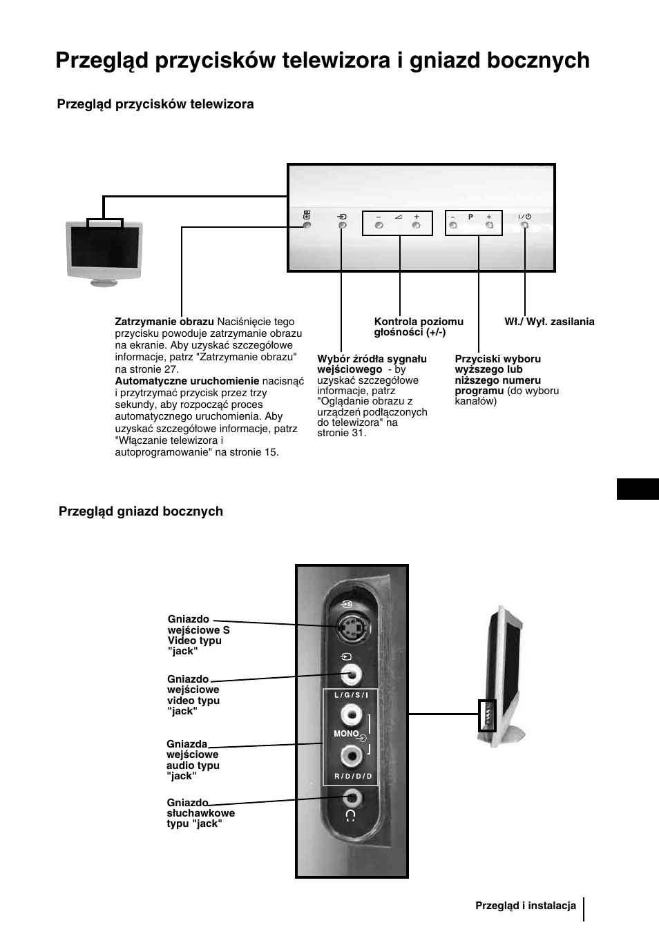 Przegląd przycisków telewizora i gniazd bocznych, 11 pl | Sony WEGA KLV-30HR3 User Manual | Page 76 / 134