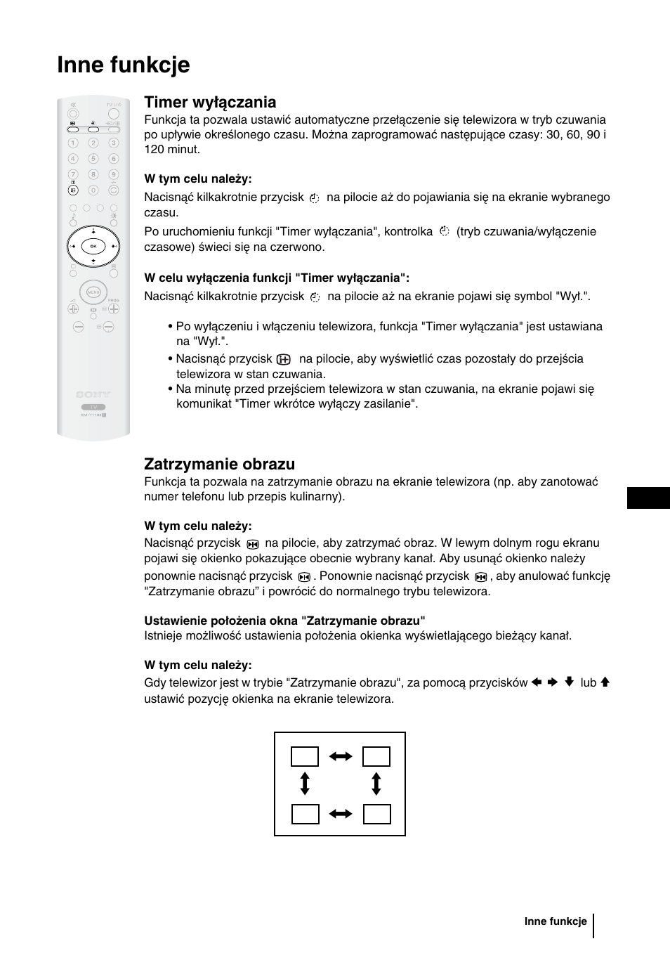 Inne funkcje, 27 pl, Timer wyłączania | Zatrzymanie obrazu | Sony WEGA KLV-30HR3 User Manual | Page 92 / 134