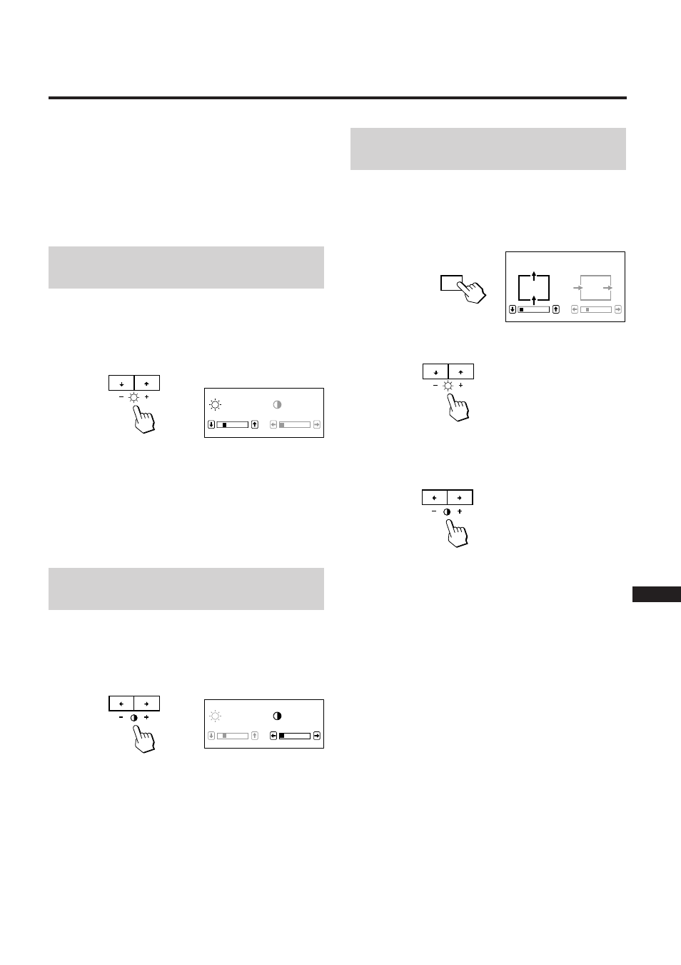 Regolazioni, Regolazione della centratura dell’immagine, Regolazione della luminosità dell’immagine | Regolazione del contrasto dell’immagine | Sony GDM-17SE2T5 User Manual | Page 55 / 63