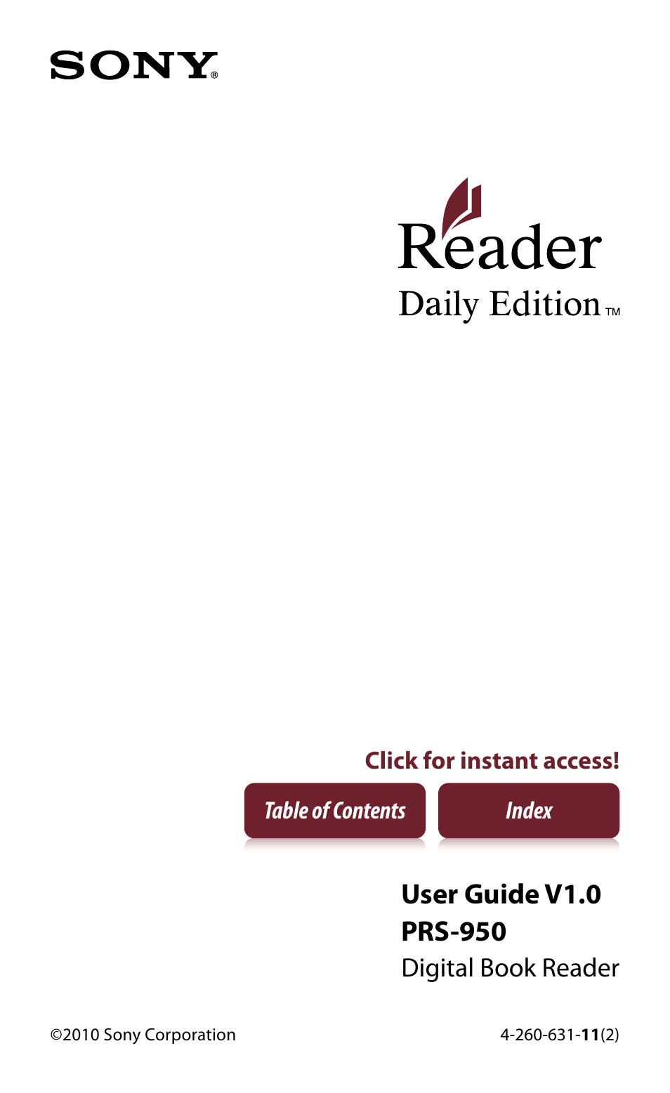 Sony READER DAILY EDITION PRS-950 User Manual | 175 pages