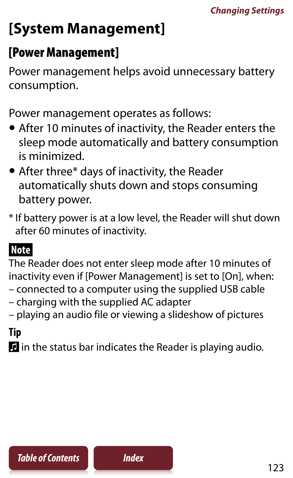 System management, Power management | Sony READER DAILY EDITION PRS-950 User Manual | Page 123 / 175