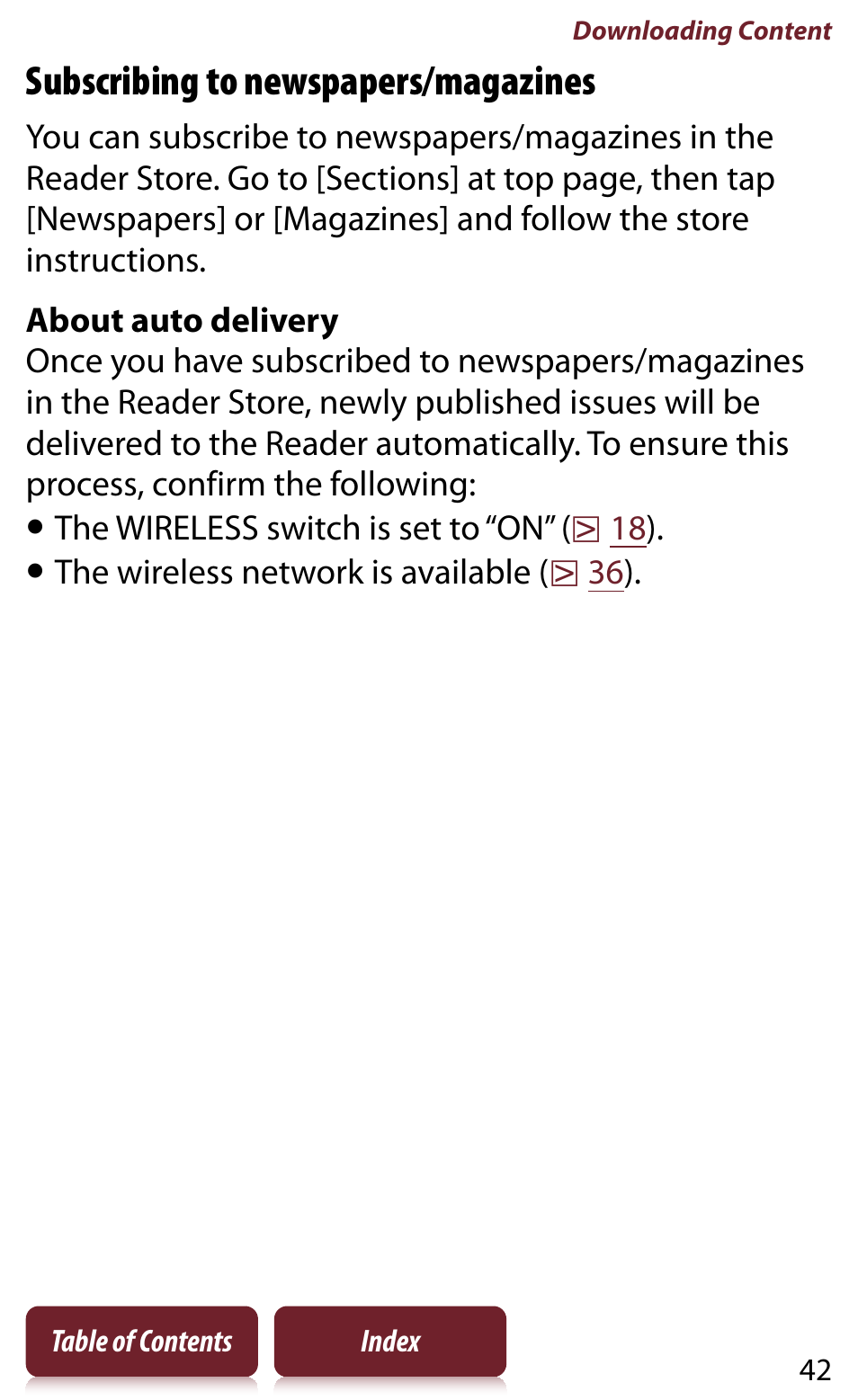 Subscribing to newspapers/magazines | Sony READER DAILY EDITION PRS-950 User Manual | Page 42 / 175