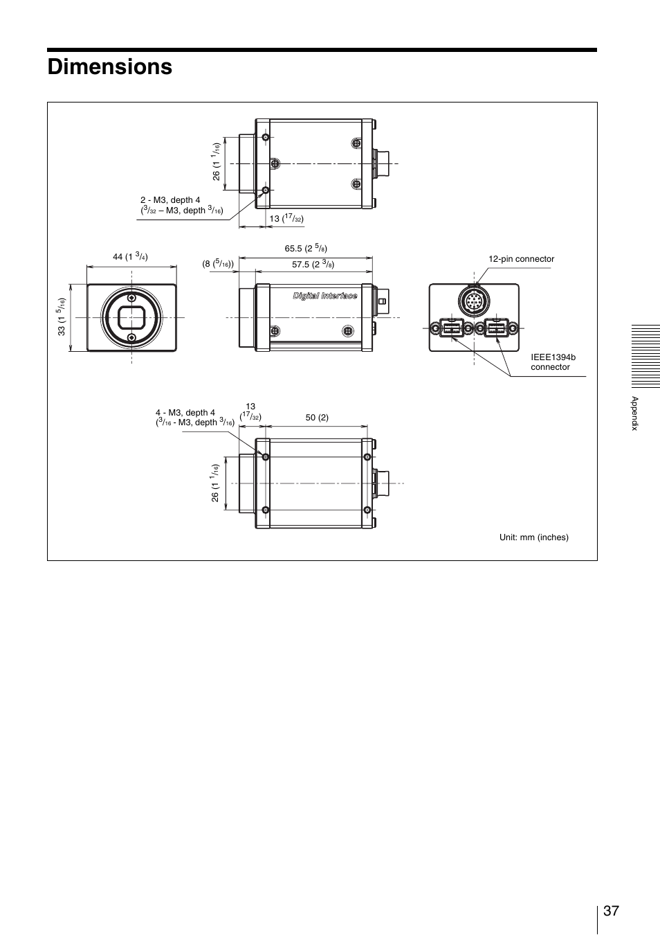 Dimensions | Sony XCD-V60 User Manual | Page 37 / 38