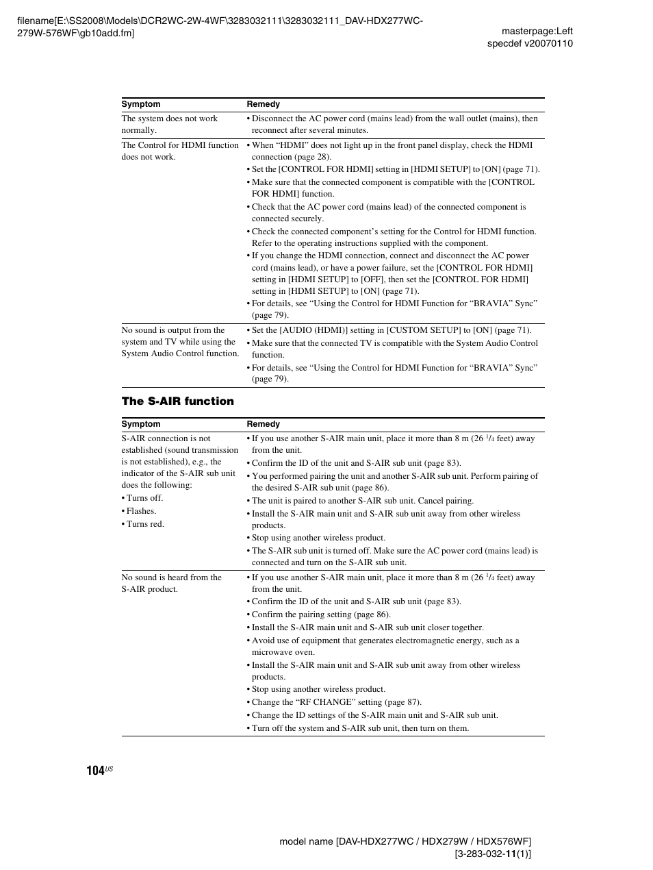 Sony DAV-HDX277WC User Manual | Page 104 / 124