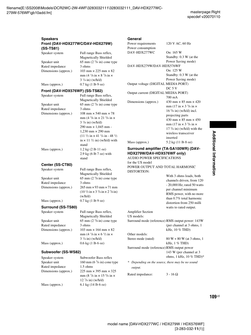 Ad dition al i n fo rm atio n | Sony DAV-HDX277WC User Manual | Page 109 / 124