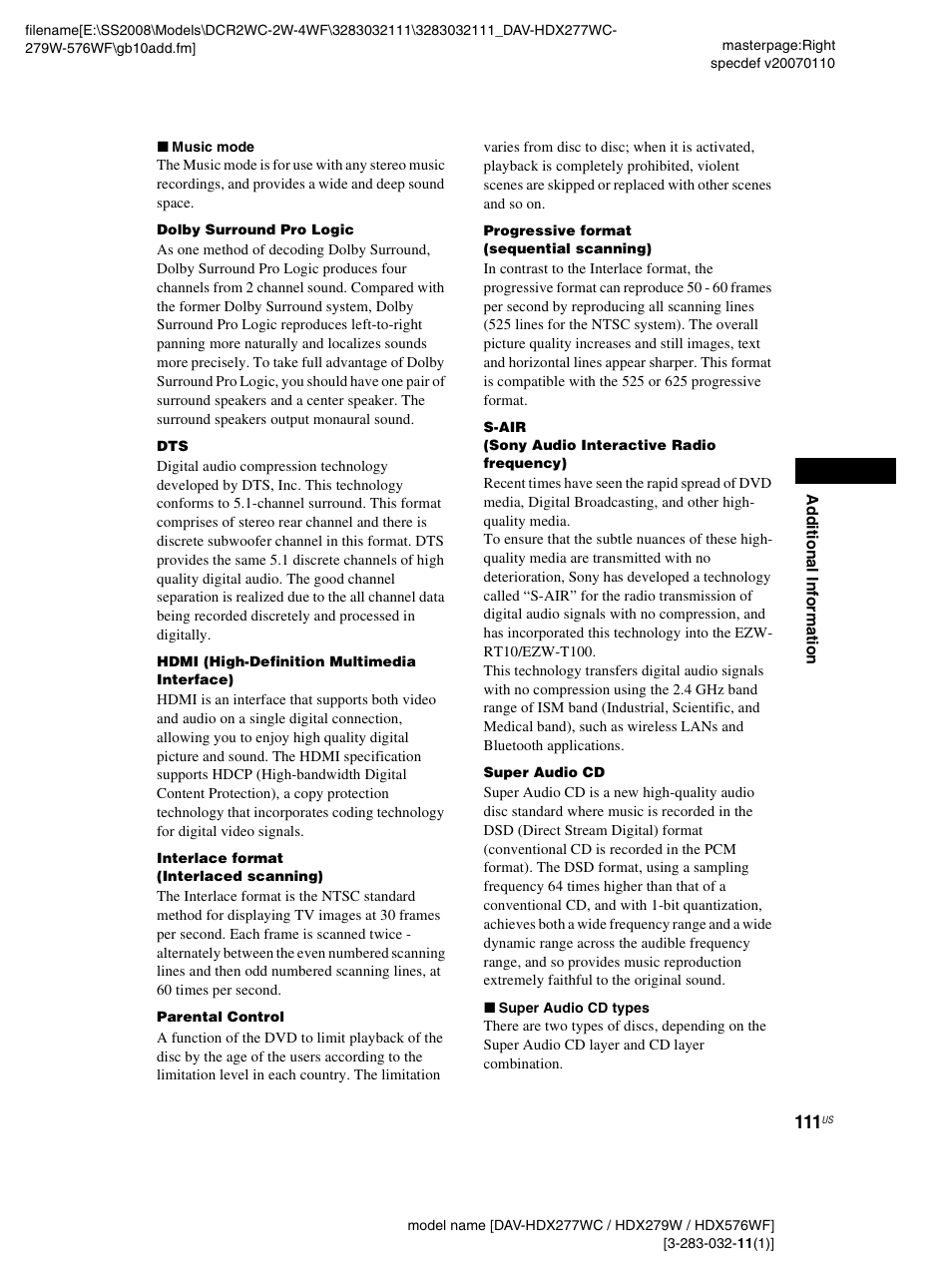 Sony DAV-HDX277WC User Manual | Page 111 / 124