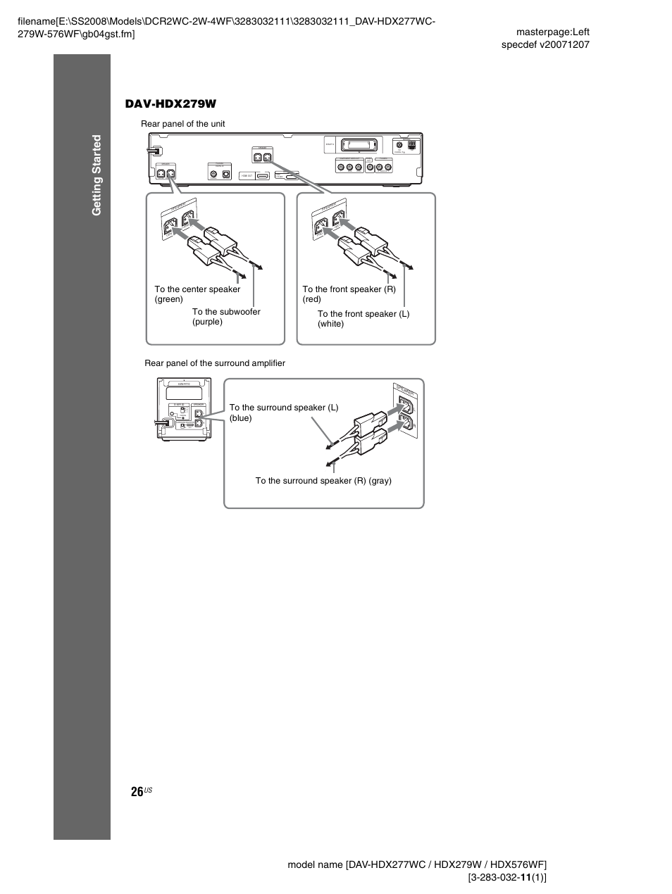 Ge tting star te d dav-hdx279w | Sony DAV-HDX277WC User Manual | Page 26 / 124