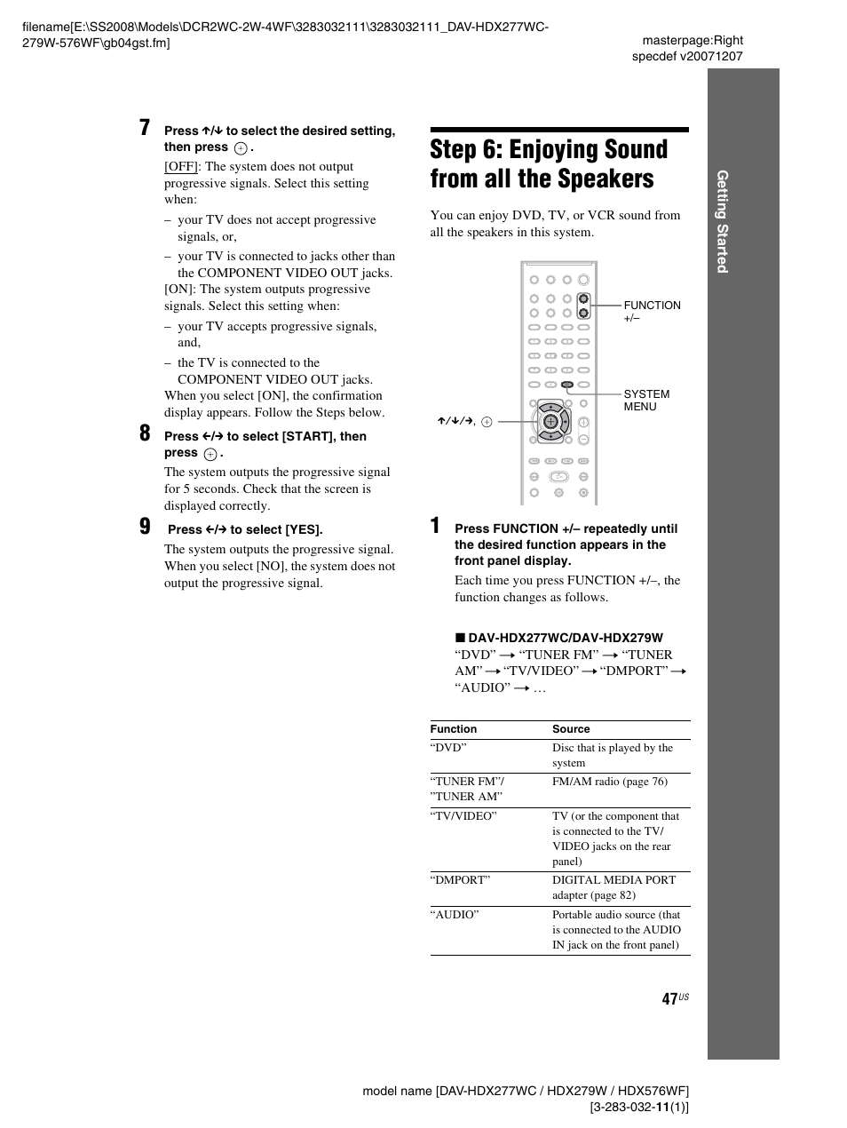 Step 6: enjoying sound from all the speakers, Step 6: enjoying sound from all the, Speakers | Sony DAV-HDX277WC User Manual | Page 47 / 124