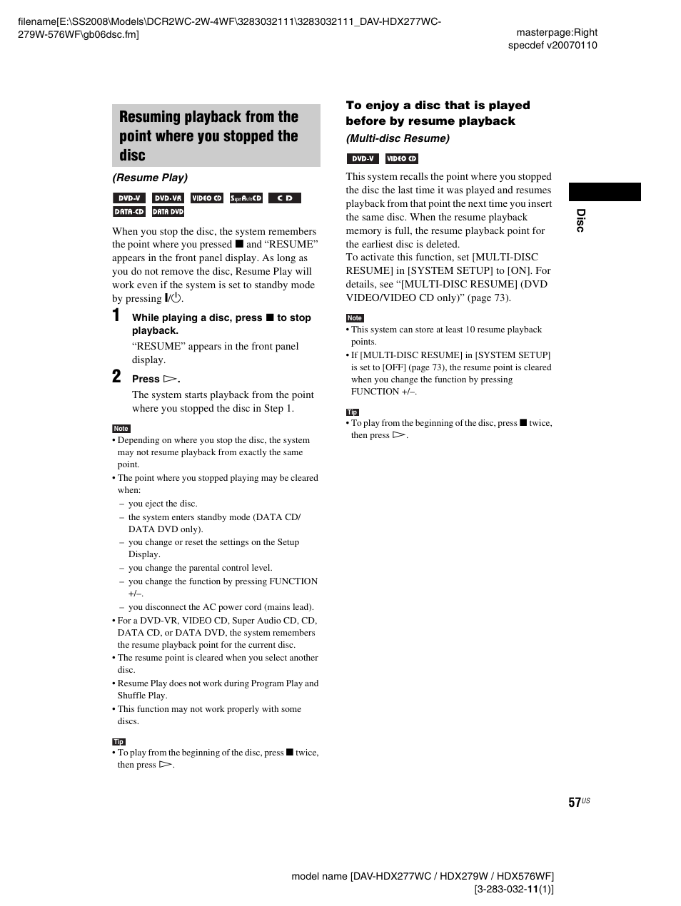 Sony DAV-HDX277WC User Manual | Page 57 / 124