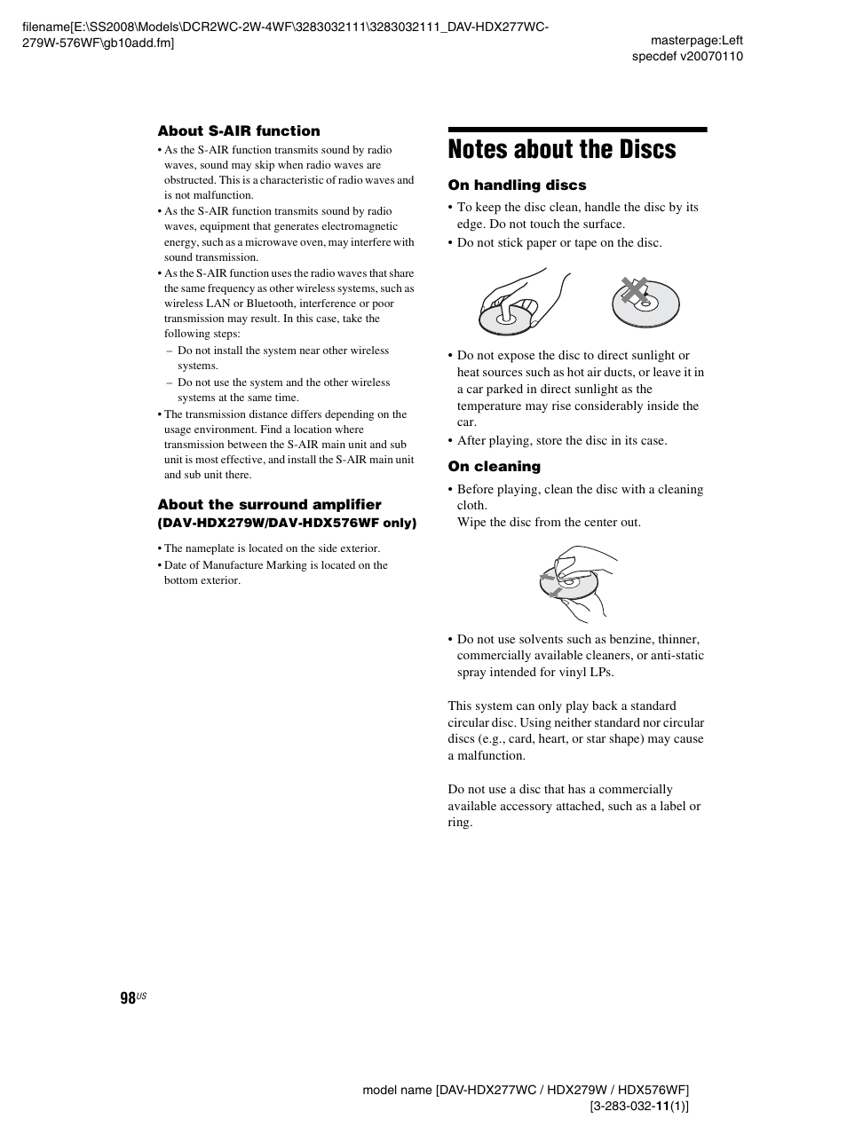 Notes about the discs | Sony DAV-HDX277WC User Manual | Page 98 / 124