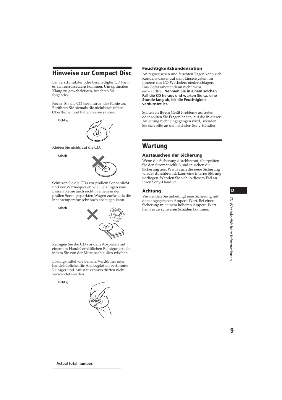 Wartung, Hinweise zur compact disc | Sony CDX-52RF User Manual | Page 34 / 54