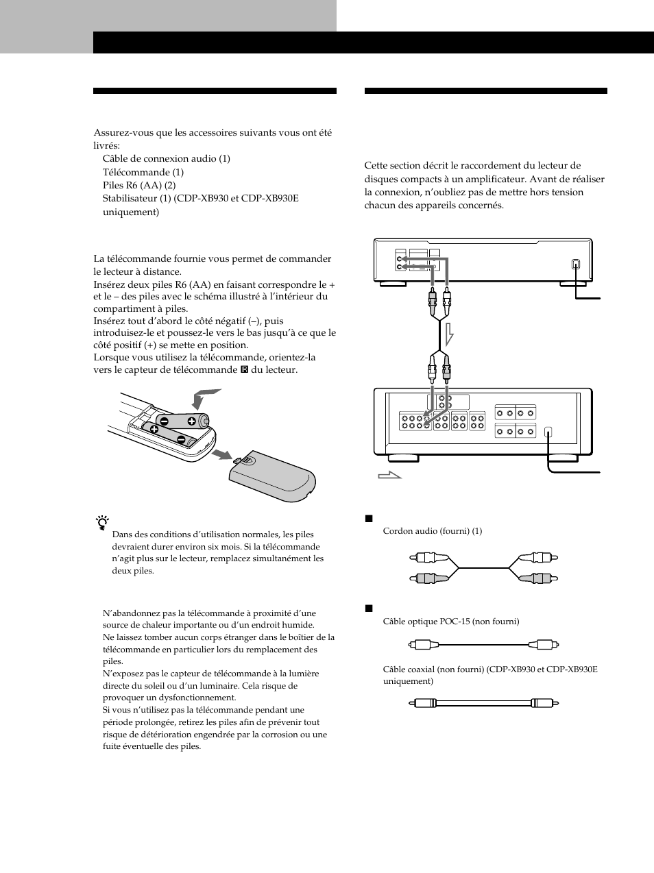 Déballage, Raccordement du système, Préparation | Introduisez les piles dans la télécommande, Vue d’ensemble | Sony CDP-XB630 User Manual | Page 24 / 64