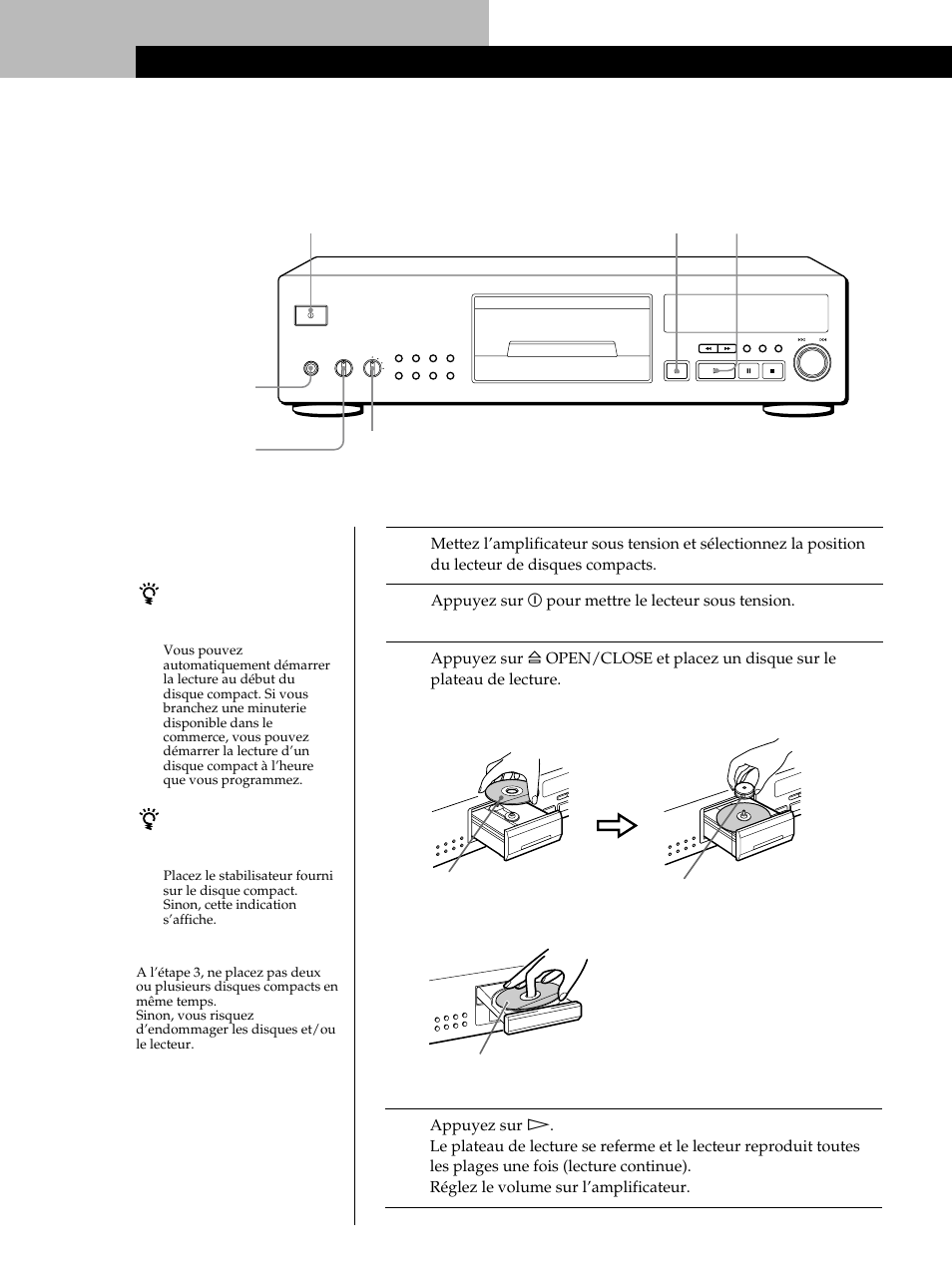 Lecture d’un disque compact, Opérations de base | Sony CDP-XB630 User Manual | Page 26 / 64