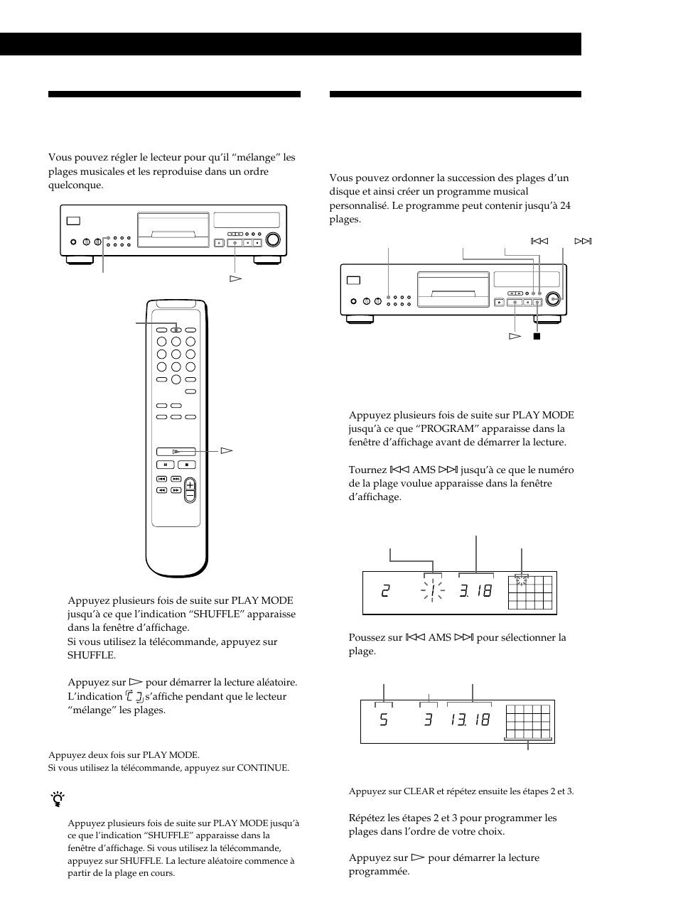 Lecture de disques compacts, Création de programmes musicaux sur le lecteur 1 | Sony CDP-XB630 User Manual | Page 33 / 64