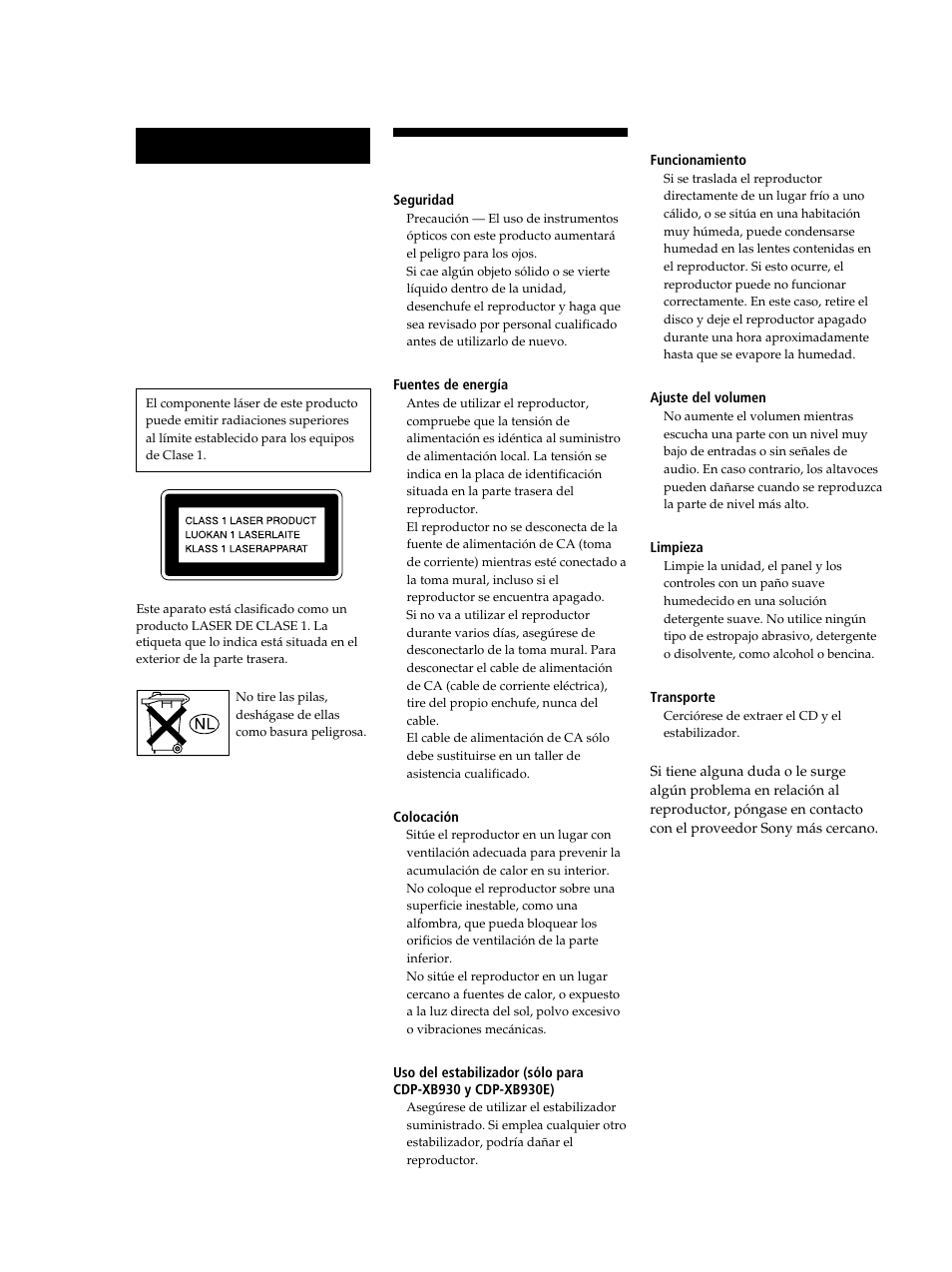 Precauciones, Advertencia | Sony CDP-XB630 User Manual | Page 42 / 64