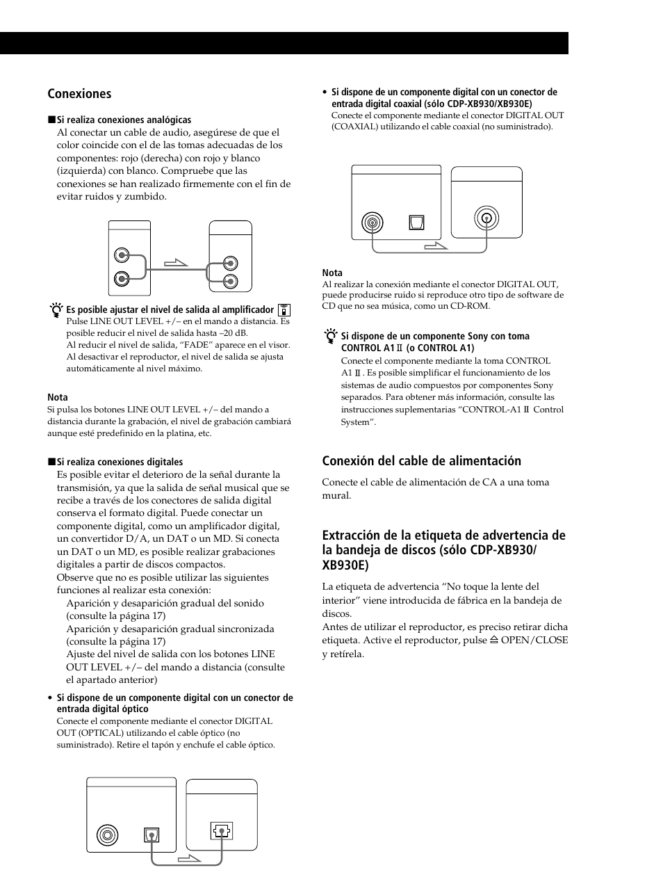 Procedimientos iniciales, Conexiones, Conexión del cable de alimentación | Y a continuación | Sony CDP-XB630 User Manual | Page 45 / 64