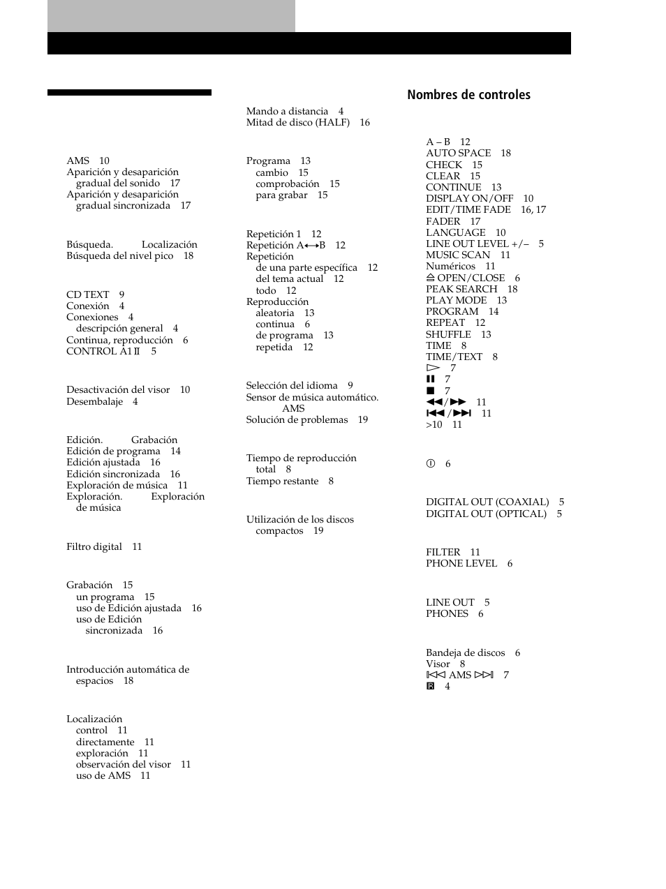 Indice alfabético | Sony CDP-XB630 User Manual | Page 61 / 64