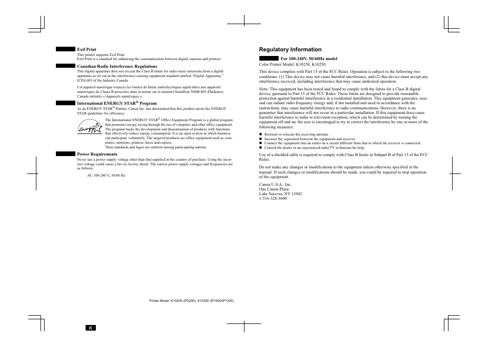 Regulatory information | Sony iP1200 User Manual | Page 19 / 20