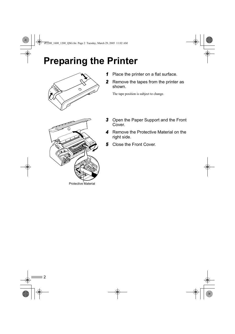 Preparing the printer | Sony iP1200 User Manual | Page 4 / 20