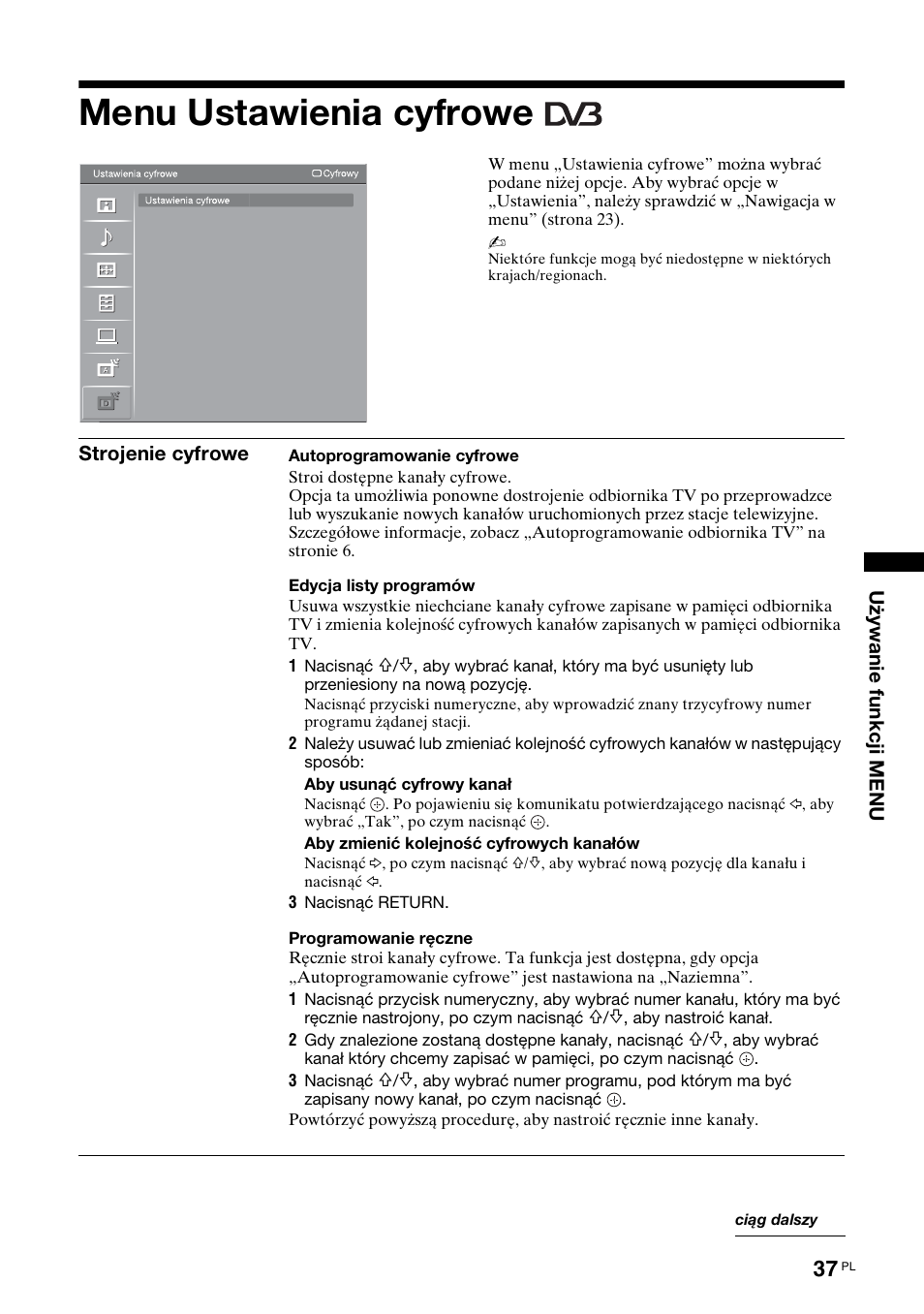 Menu ustawienia cyfrowe | Sony Bravia KDL-32D3010 User Manual | Page 121 / 132