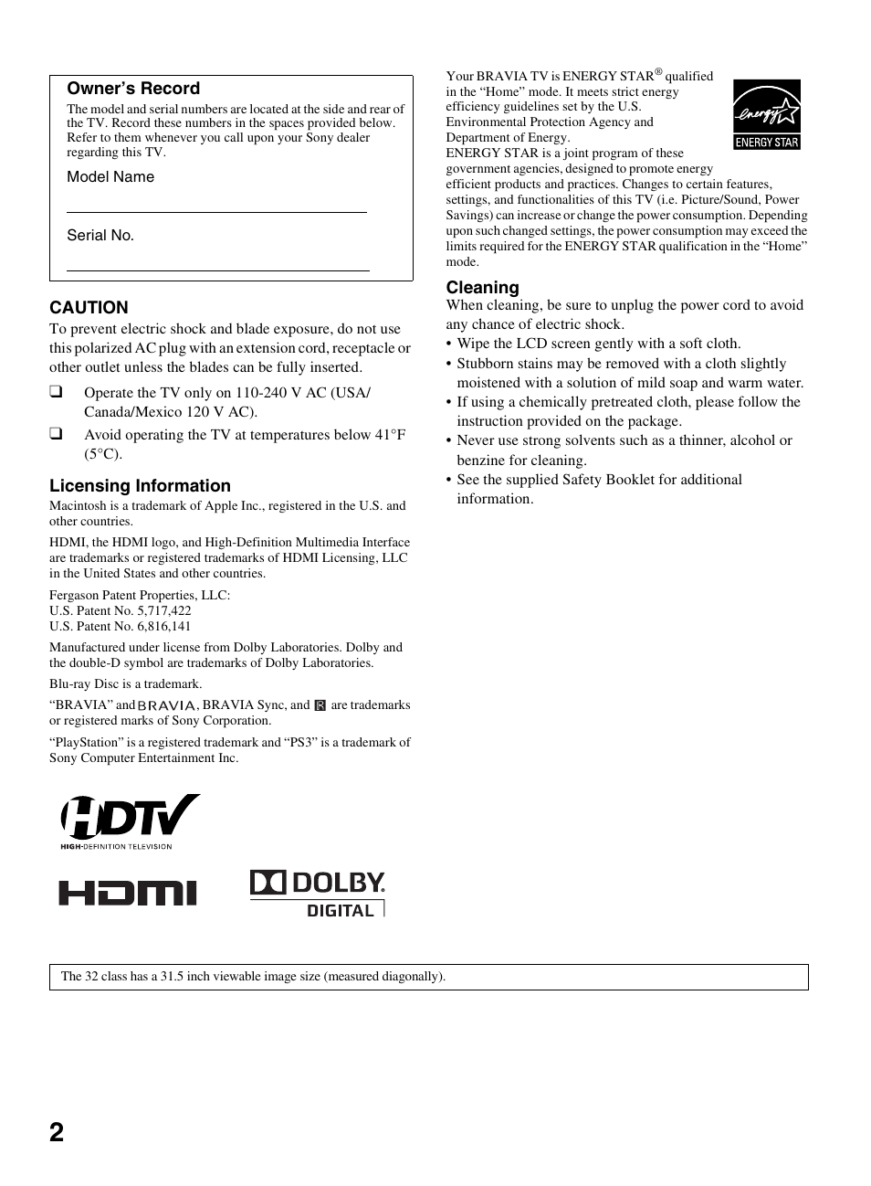 Sony BRAVIA KDL-22BX321 User Manual | Page 2 / 64