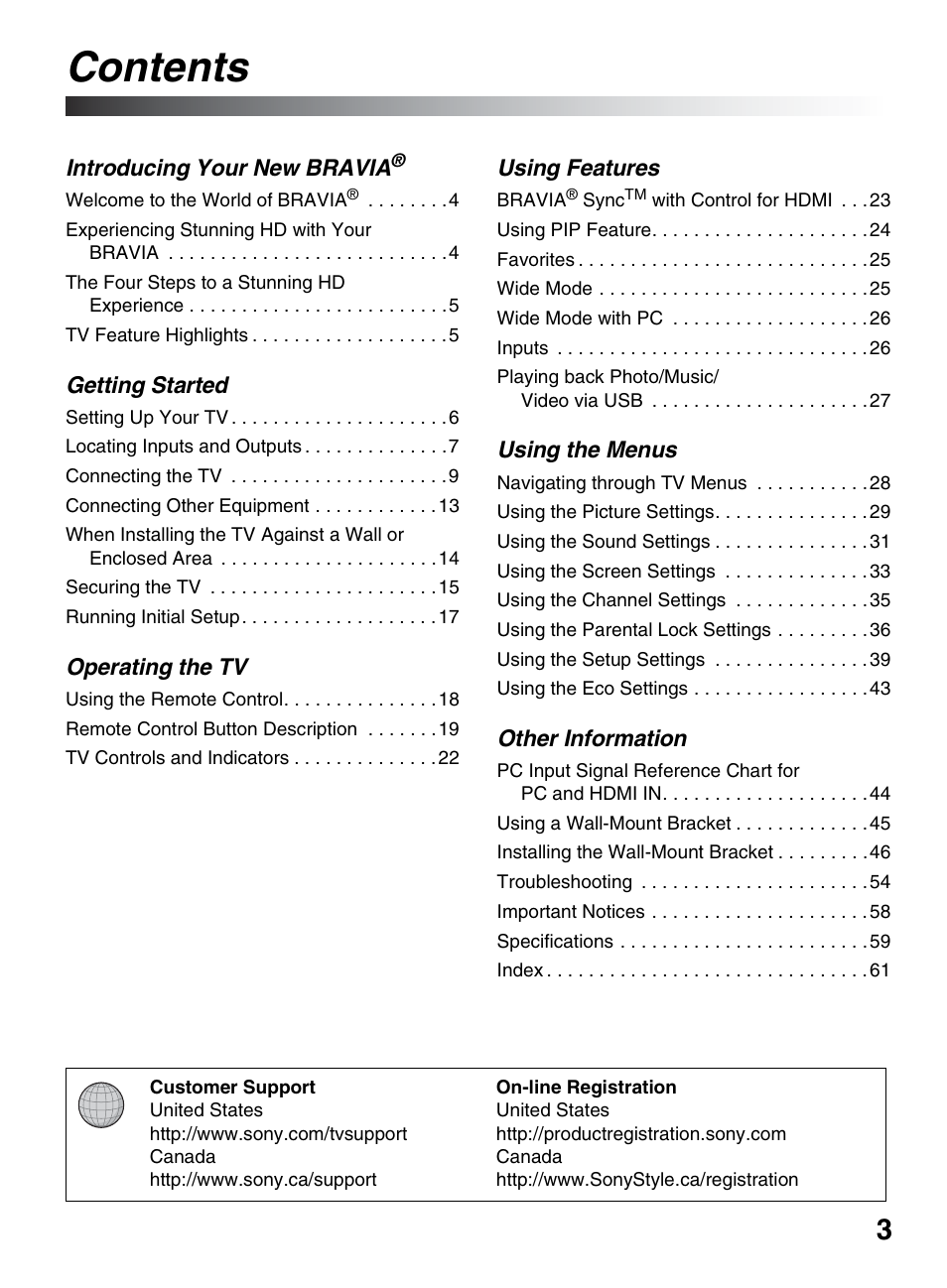 Sony BRAVIA KDL-22BX321 User Manual | Page 3 / 64